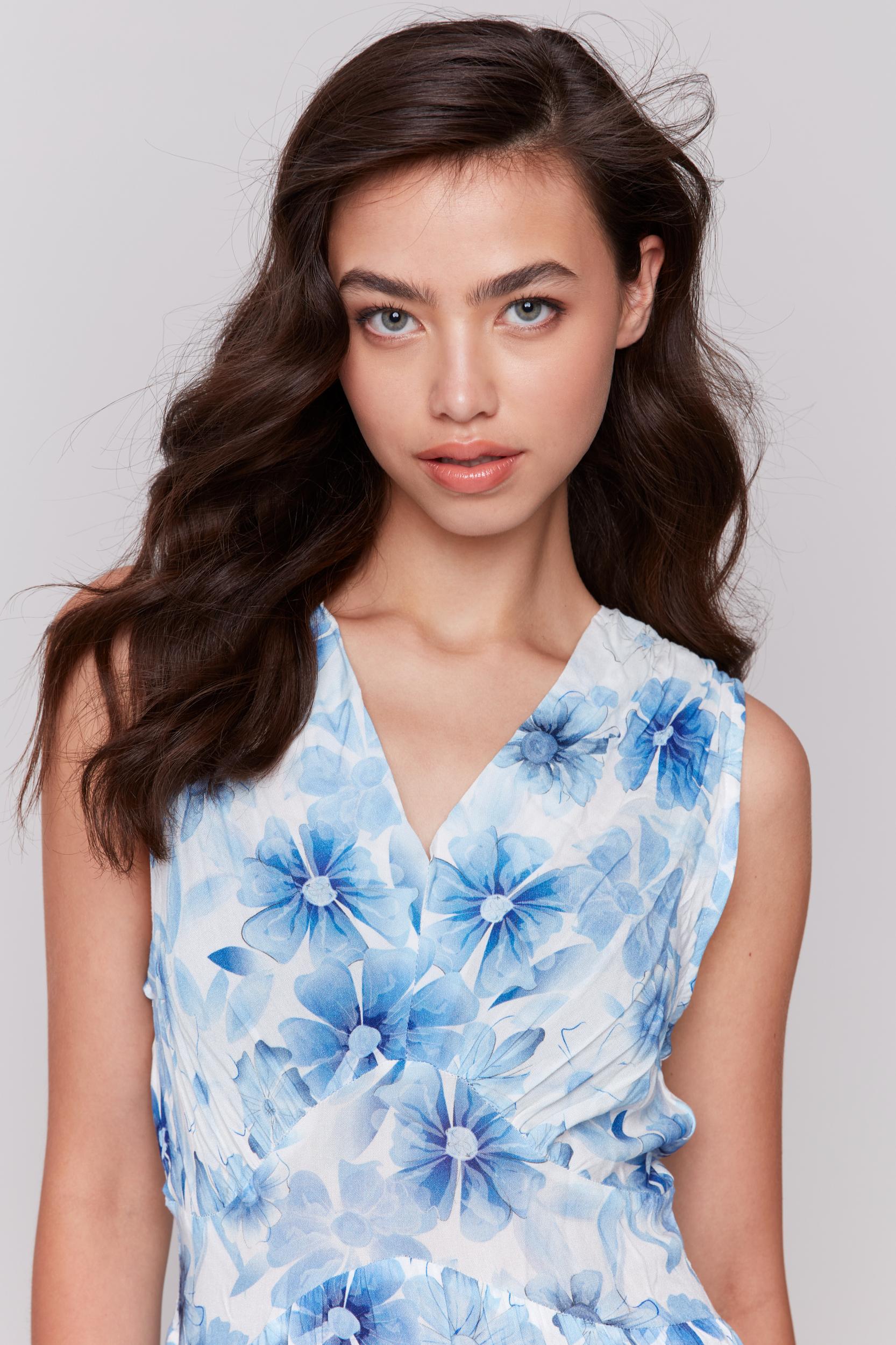 Printed Sleeveless V-Neck Dress with Tiers Product Image