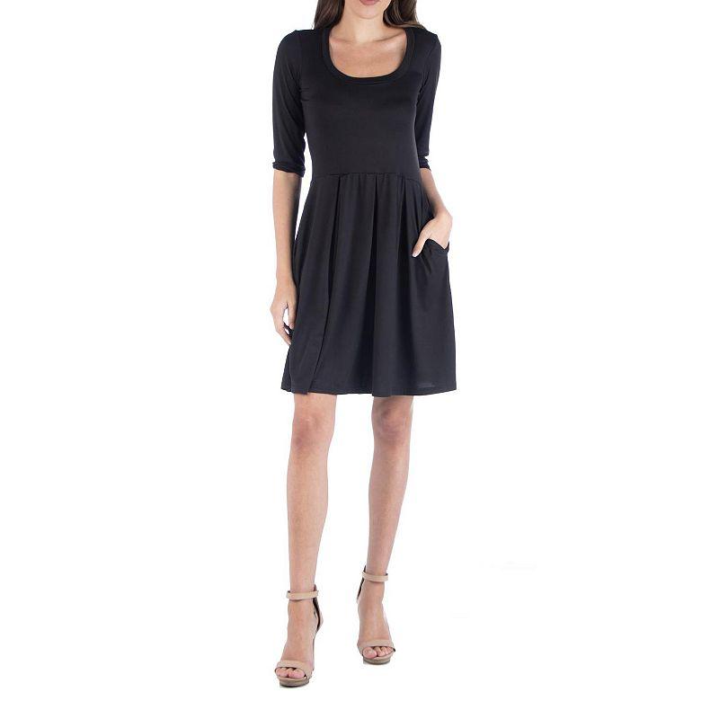 Women's 24Seven Comfort Apparel Three-Quarter Sleeve Fit And Flare Mini Dress,  Product Image