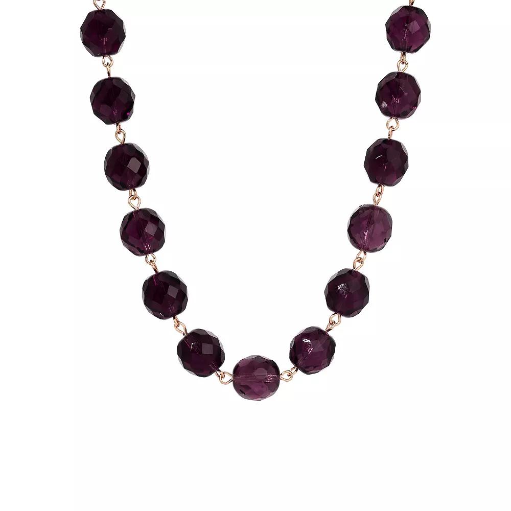 1928 Faceted Glass Bead Strand Necklace, Women's, Purple Product Image