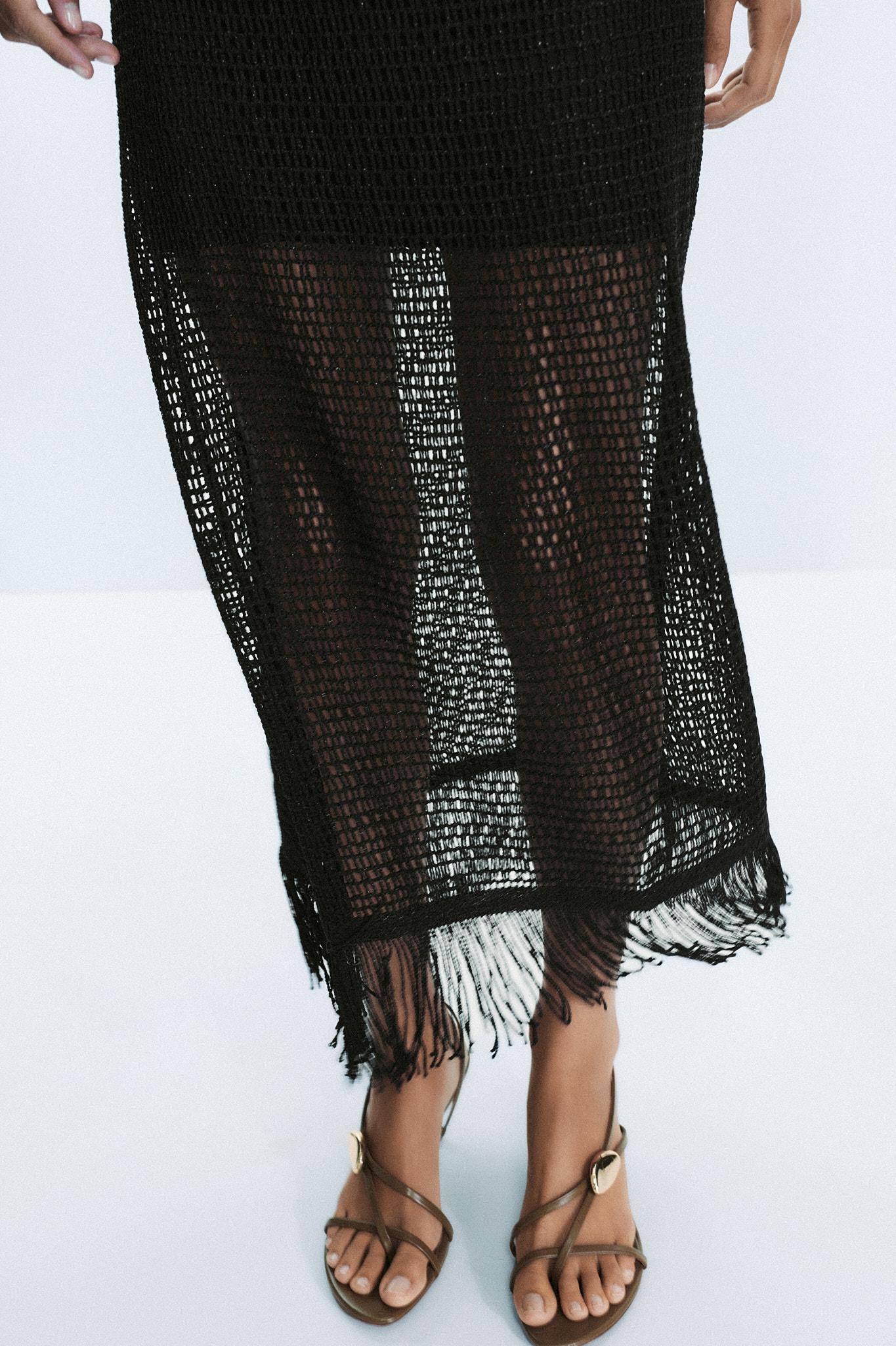 FRINGED STRAPLESS MIDI DRESS Product Image