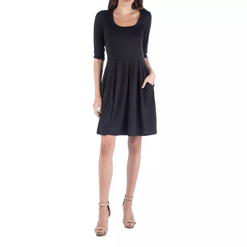 Women's 24Seven Comfort Apparel Three-Quarter Sleeve Fit And Flare Mini Dress,  Product Image