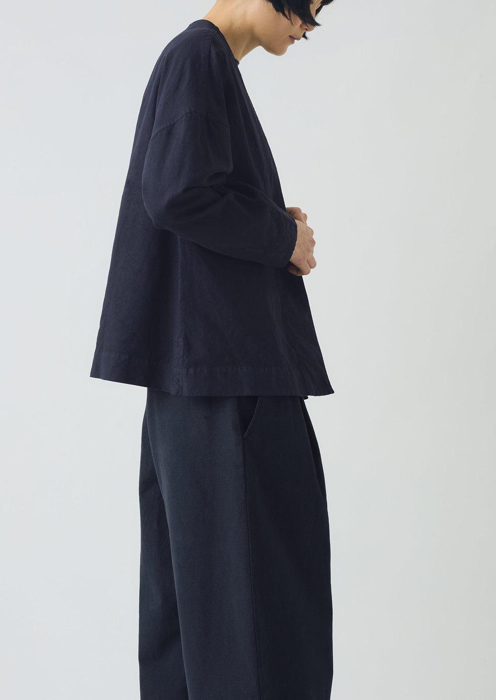 Cotton Canvas Pleat Front Pants | Blue Navy Product Image