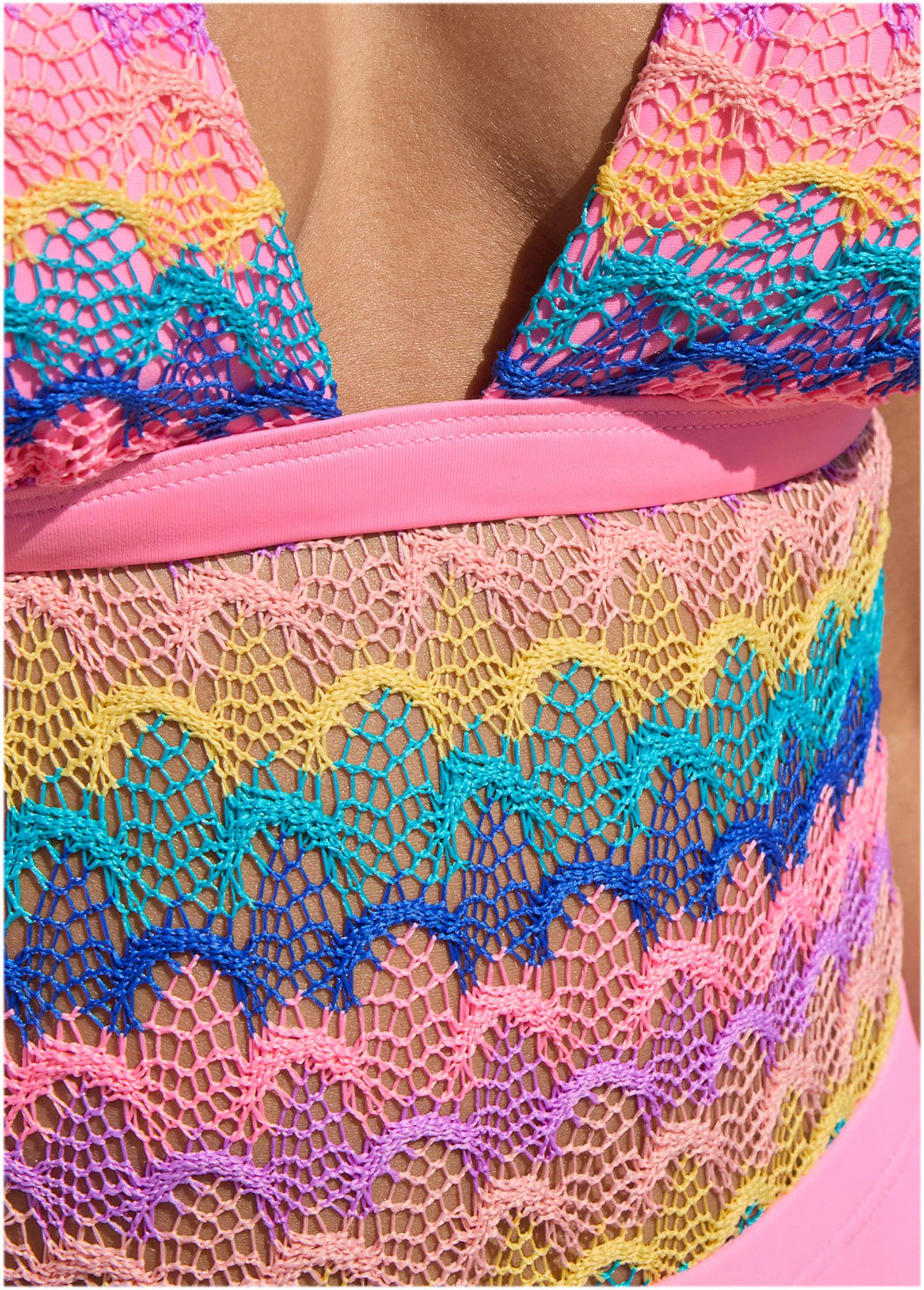 Crochet Open Back One-Piece - Pink Multi Product Image