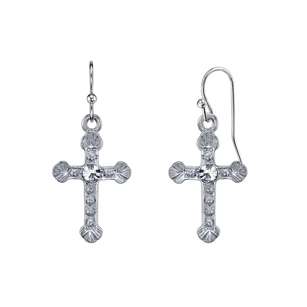 1928 Gold Tone Crystal Cross Drop Earrings, Womens, 14k Gold Product Image