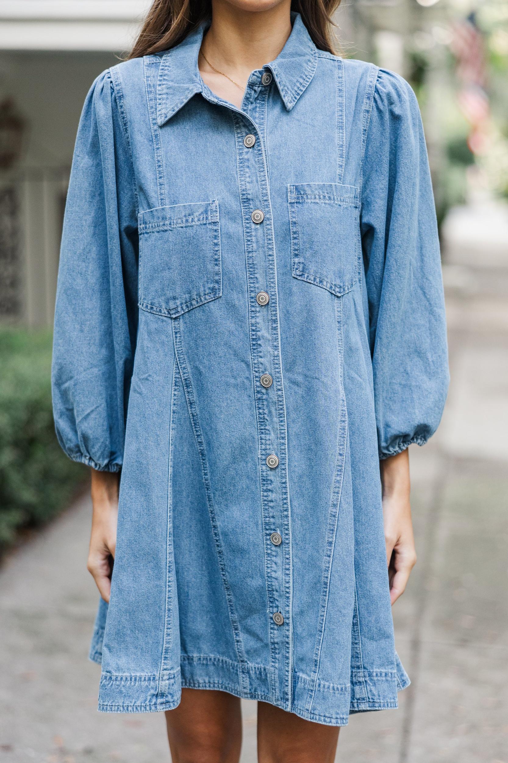 Follow Your Lead Medium Wash Denim Dress Female Product Image