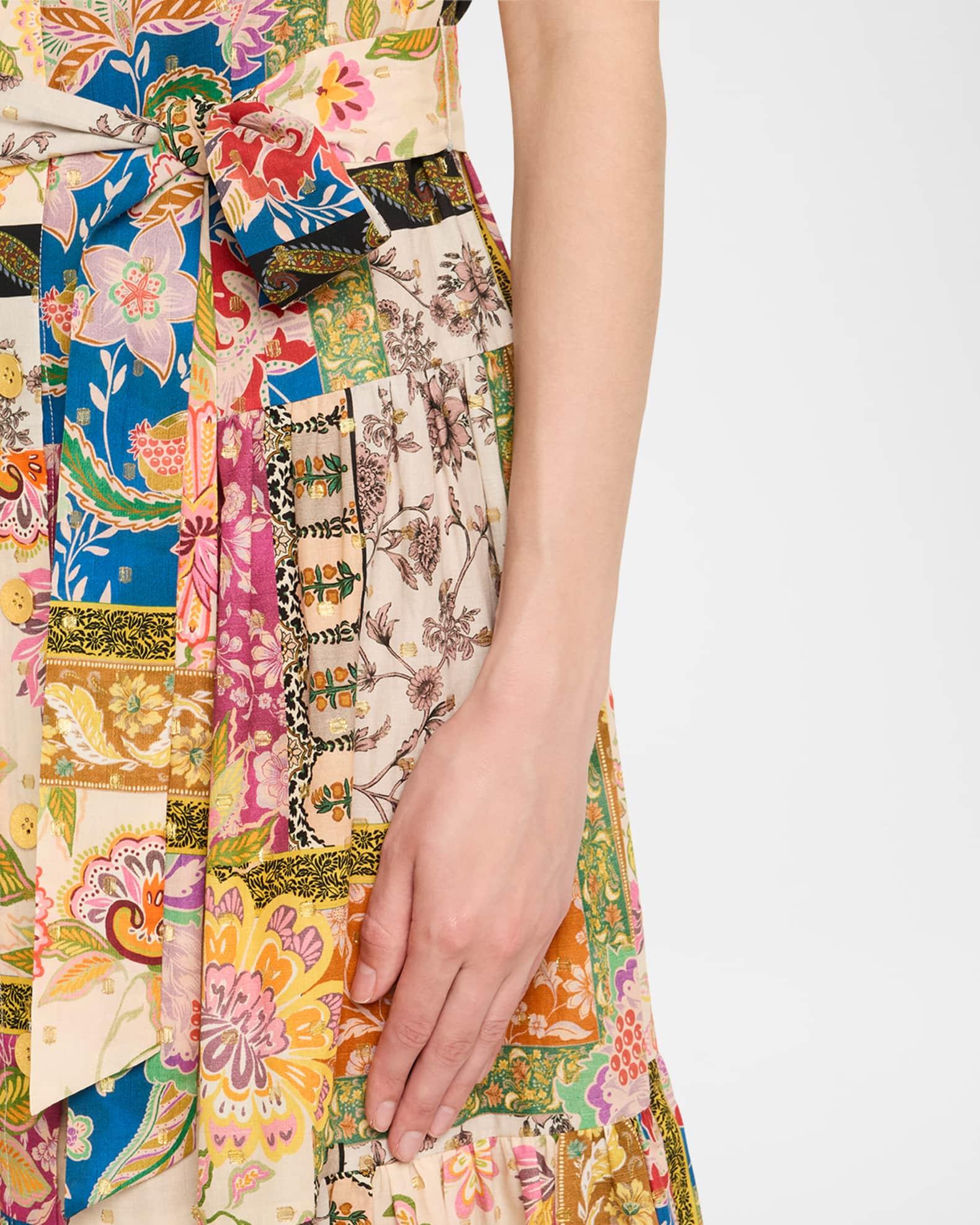Tiered Patchwork Floral-Print Midi Shirtdress Product Image