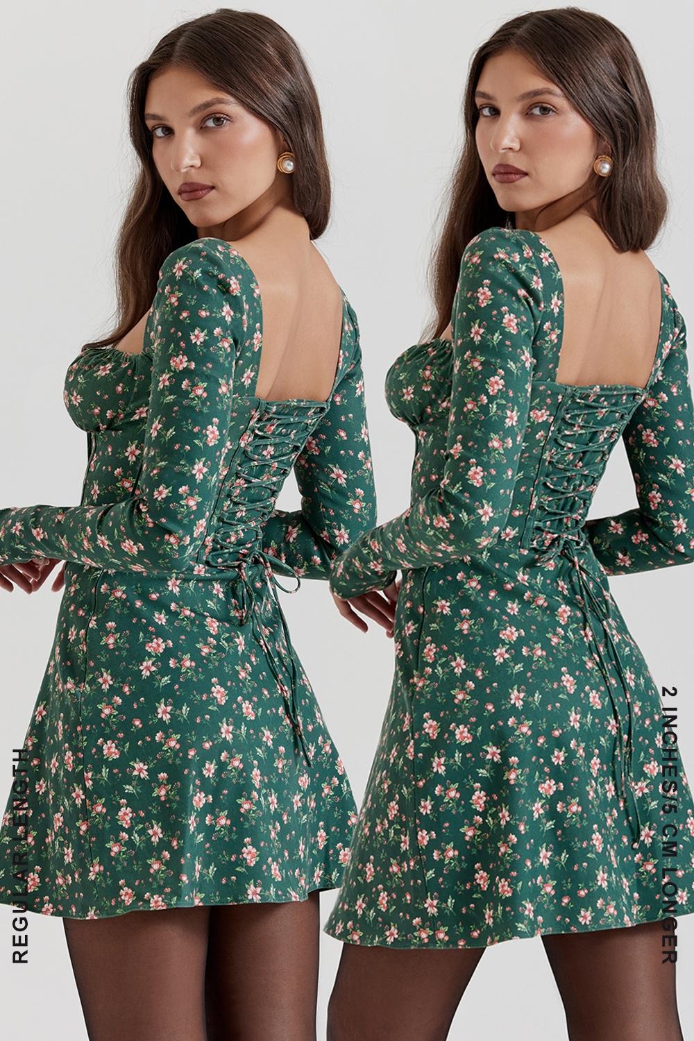 Malika  green floral corset mini dress Product Image