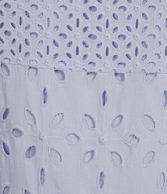 tyler boe Ingrid Eyelet Crew Neck Split V 3/4 Bell Sleeve Tiered Dress Product Image