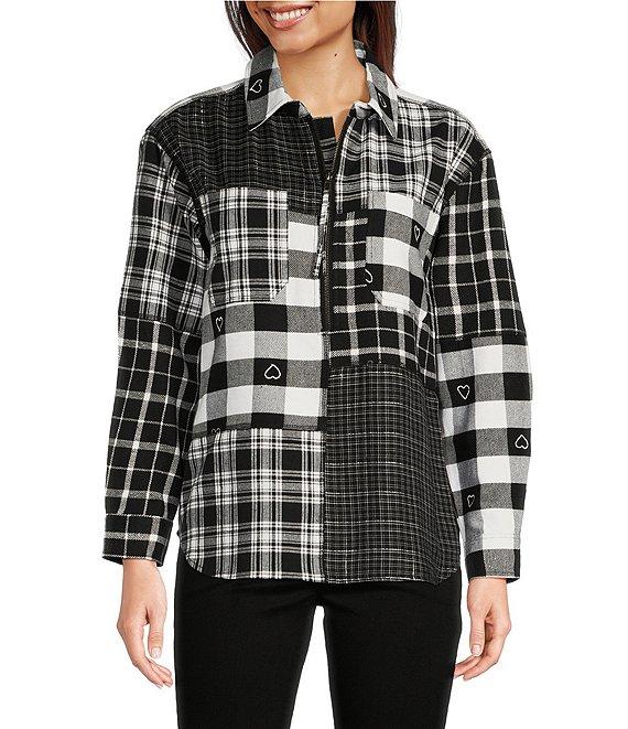 Tru Luxe Mixed Plaid Collar Long Sleeve Shirt Product Image