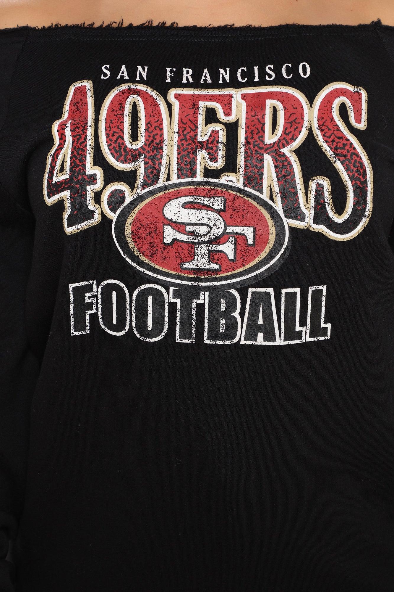NFL Play The Field 49ers Off Shoulder Sweatshirt - Black Female Product Image