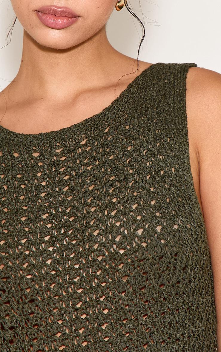 Khaki Crochet Boat Neck Fringe Top Product Image