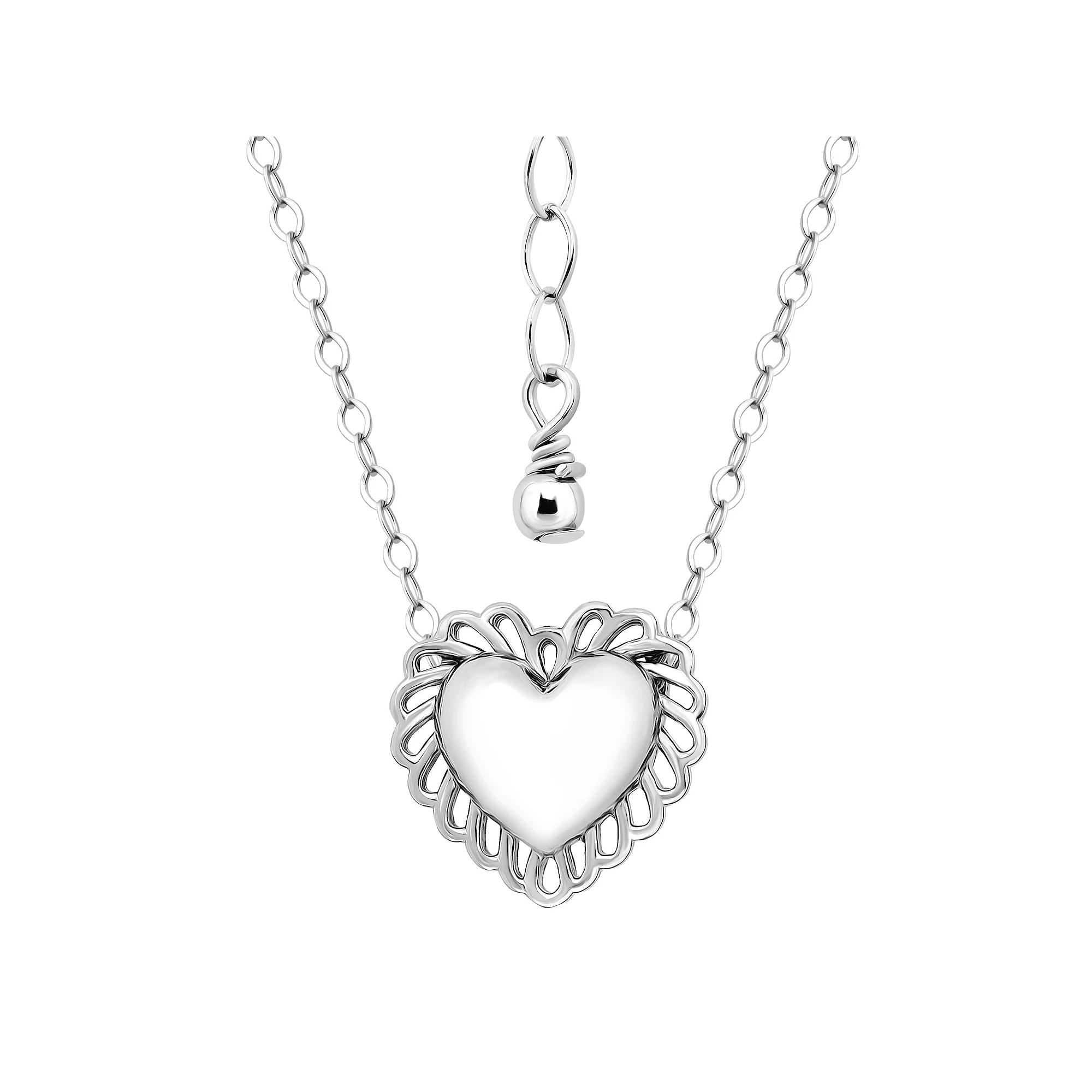 Aleure Precioso 18k Gold over Sterling Silver Heart with Scalloped Border Pendant Necklace, Women's, Size: 16-18" ADJ Product Image