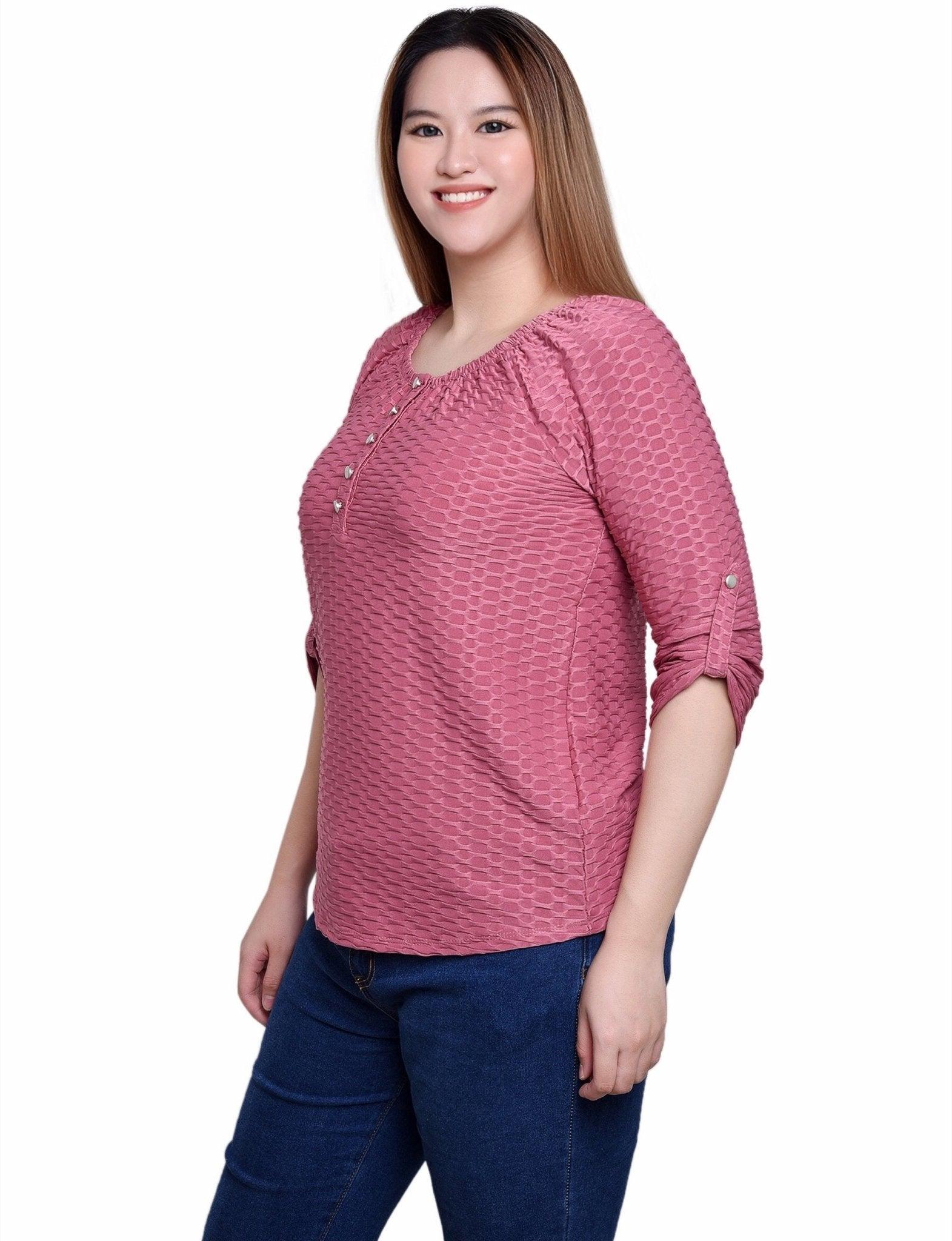 Mauve 3/4 Sleeve Blouse With Necklace - Petite Product Image
