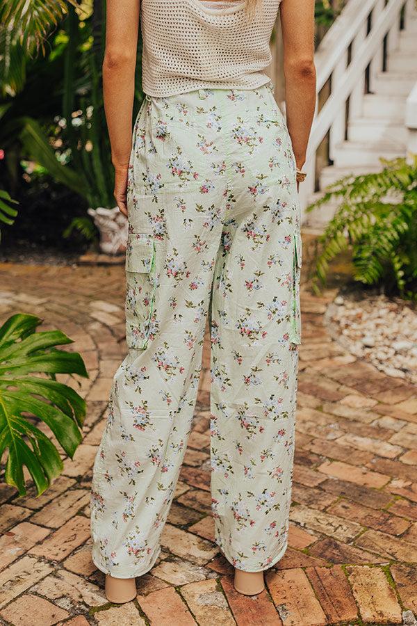 Free Spirit High Waist Floral Cargo Pants in Mint Product Image