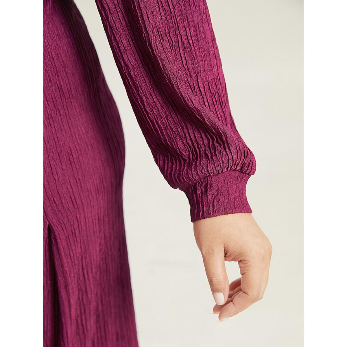 Plus Size Plain Rib Knit V Neck Wrap Pleated Dress Purple Women Party Texture V-neck Long Sleeve Curvy Midi Dress BloomChic 10/M Product Image