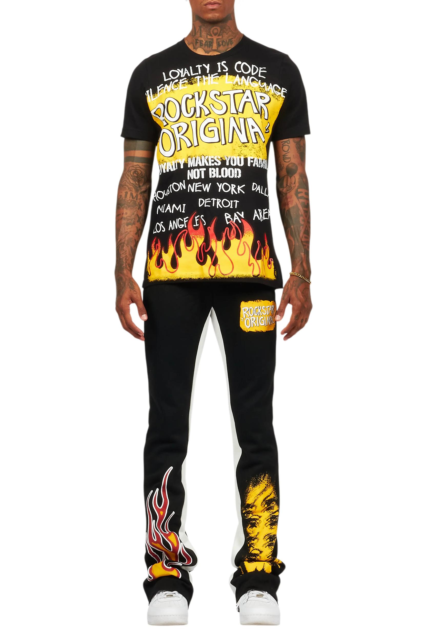 Beno Black T-Shirt/Baggy Stacked Pant Set Male Product Image