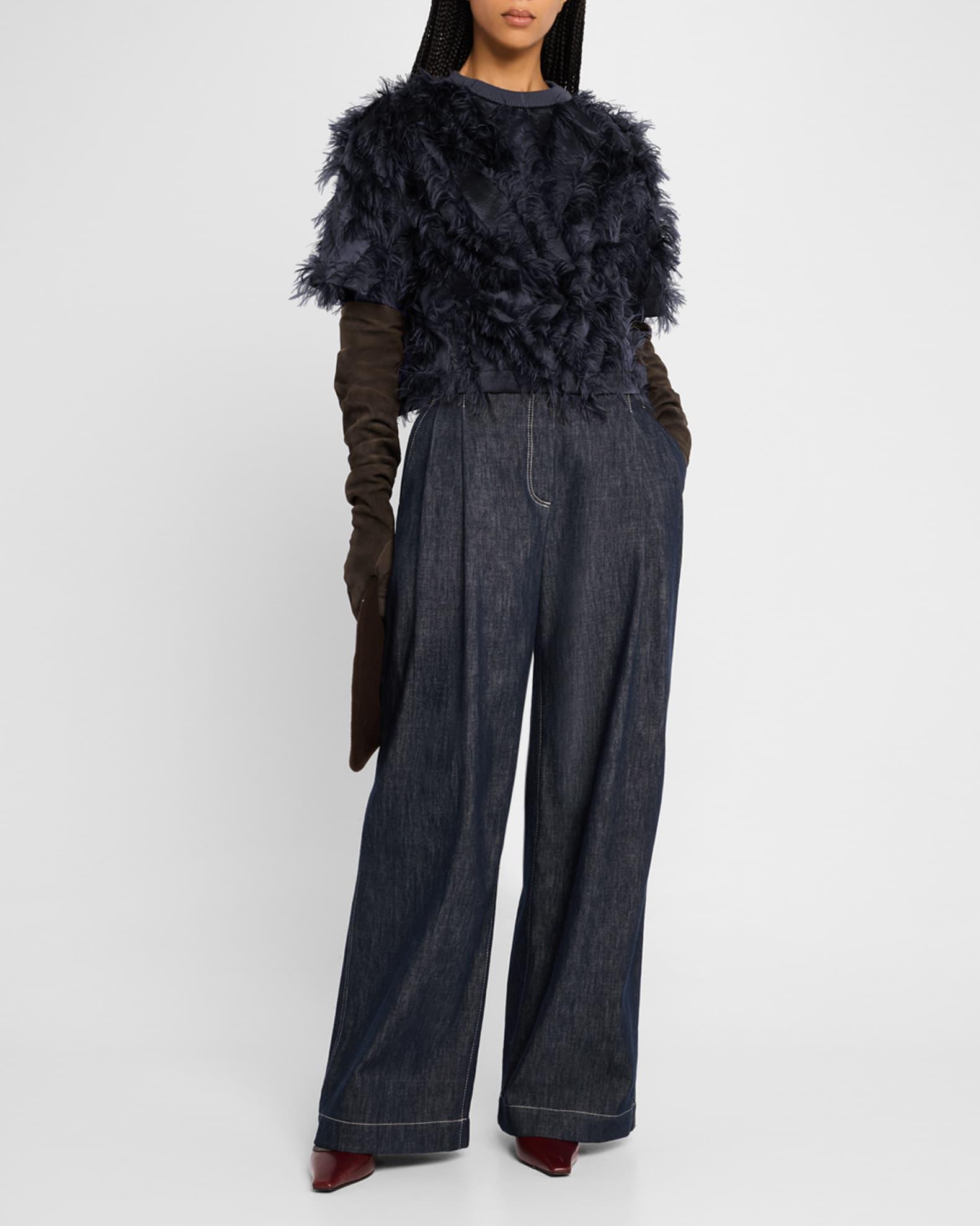 Short-Sleeve Fringe Fil Coupé Jacquard Blouse Product Image