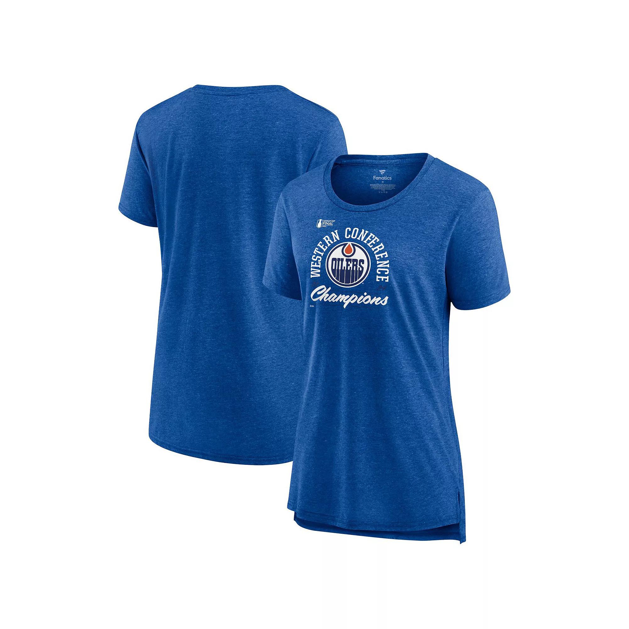 Women's Fanatics  Heather Orange Edmonton Oilers 2024 Western Conference Champions Drive Tri-Blend T-Shirt, Size: Small, Oil Team Product Image
