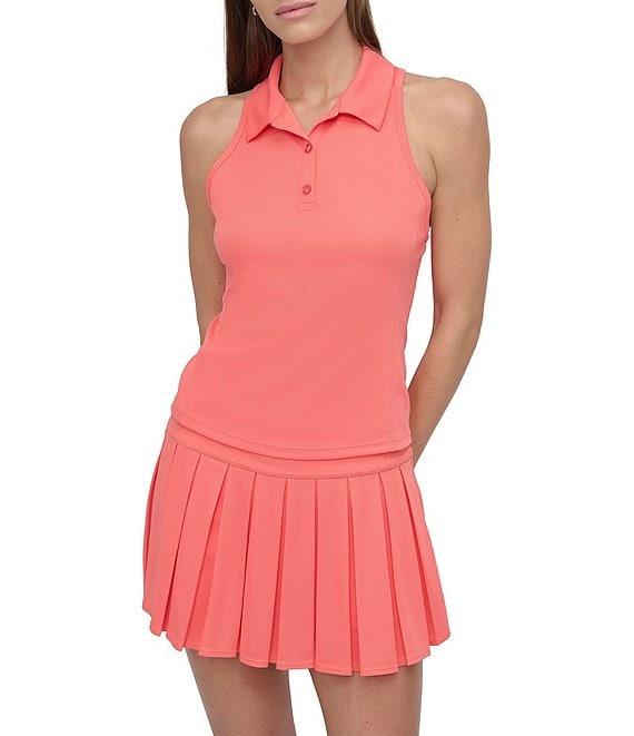 DKNY Sport by Donna Karan Court Pique Collared Neckline Sleeveless Racerback Polo Tank Product Image