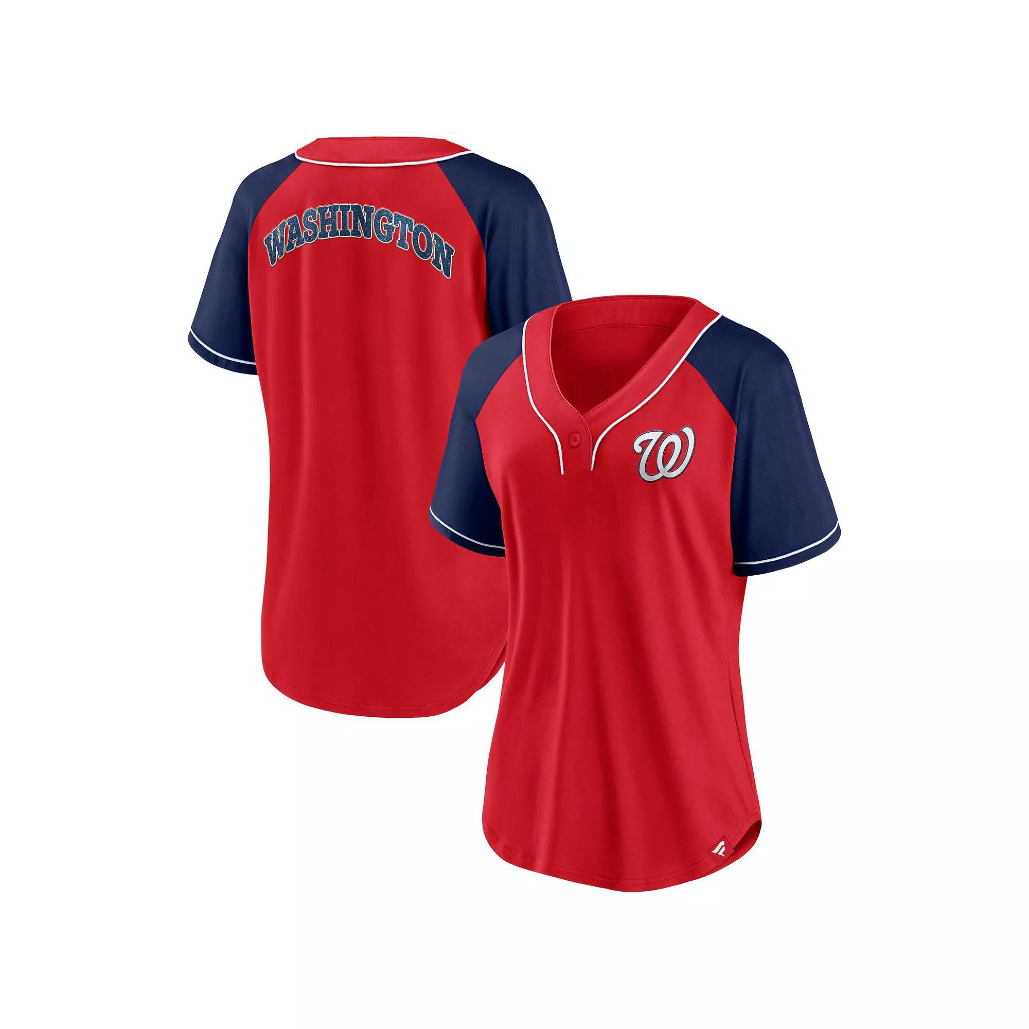 Women's Fanatics Branded Red Washington Nationals Ultimate Style Raglan V-Neck T-Shirt,  Product Image