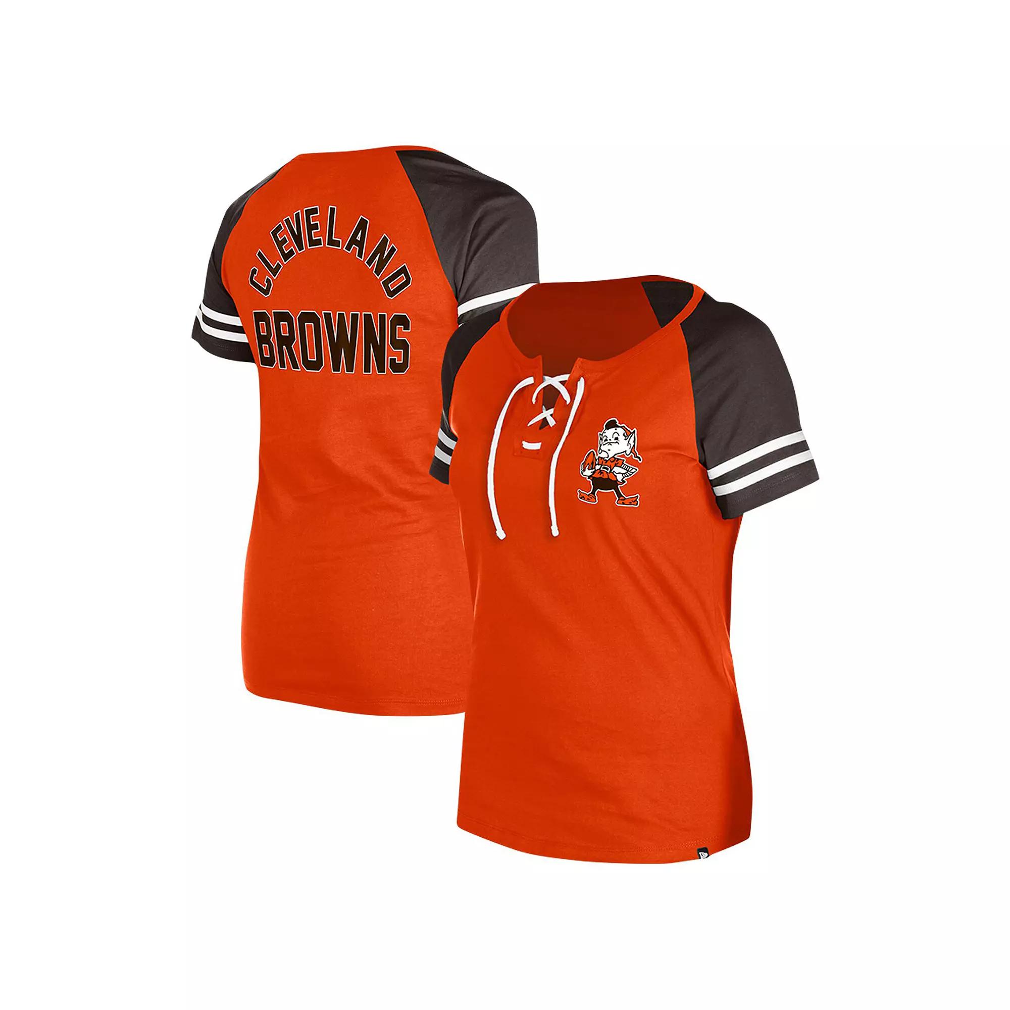 Women's New Era Orange Cleveland Browns Throwback Lace-Up Raglan T-Shirt, Size: Small Product Image