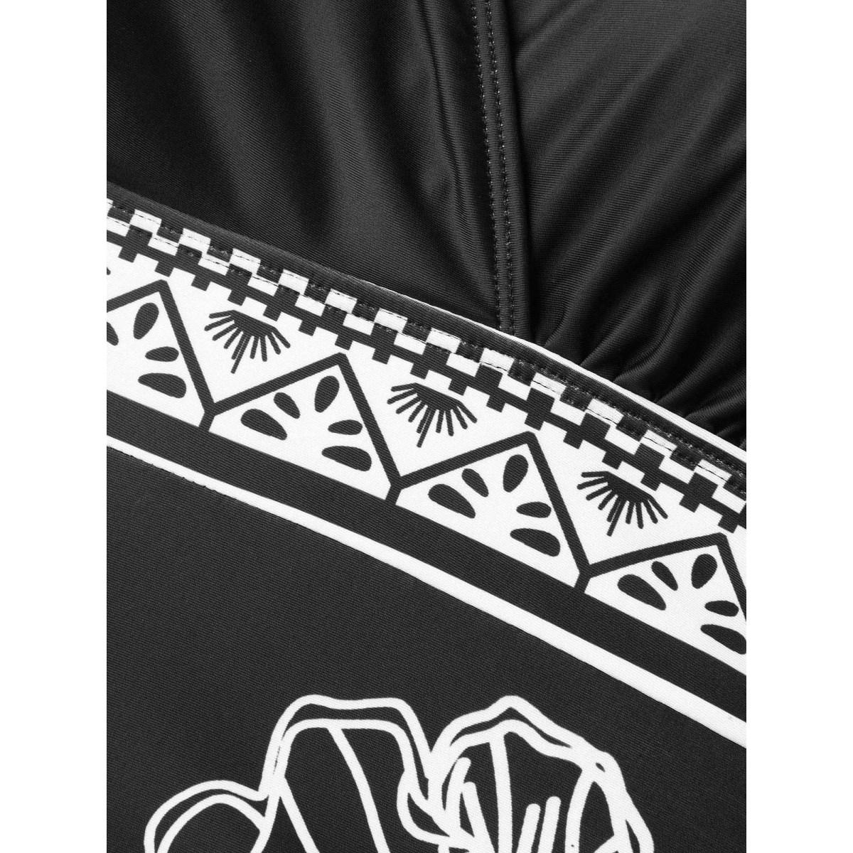 Plus Size Floral Pattern Ruched One-Piece Swimsuit Women's Swimwear Black Beach Gathered Curve Bathing Suits High stretch One Pieces BloomChic 12/L Product Image