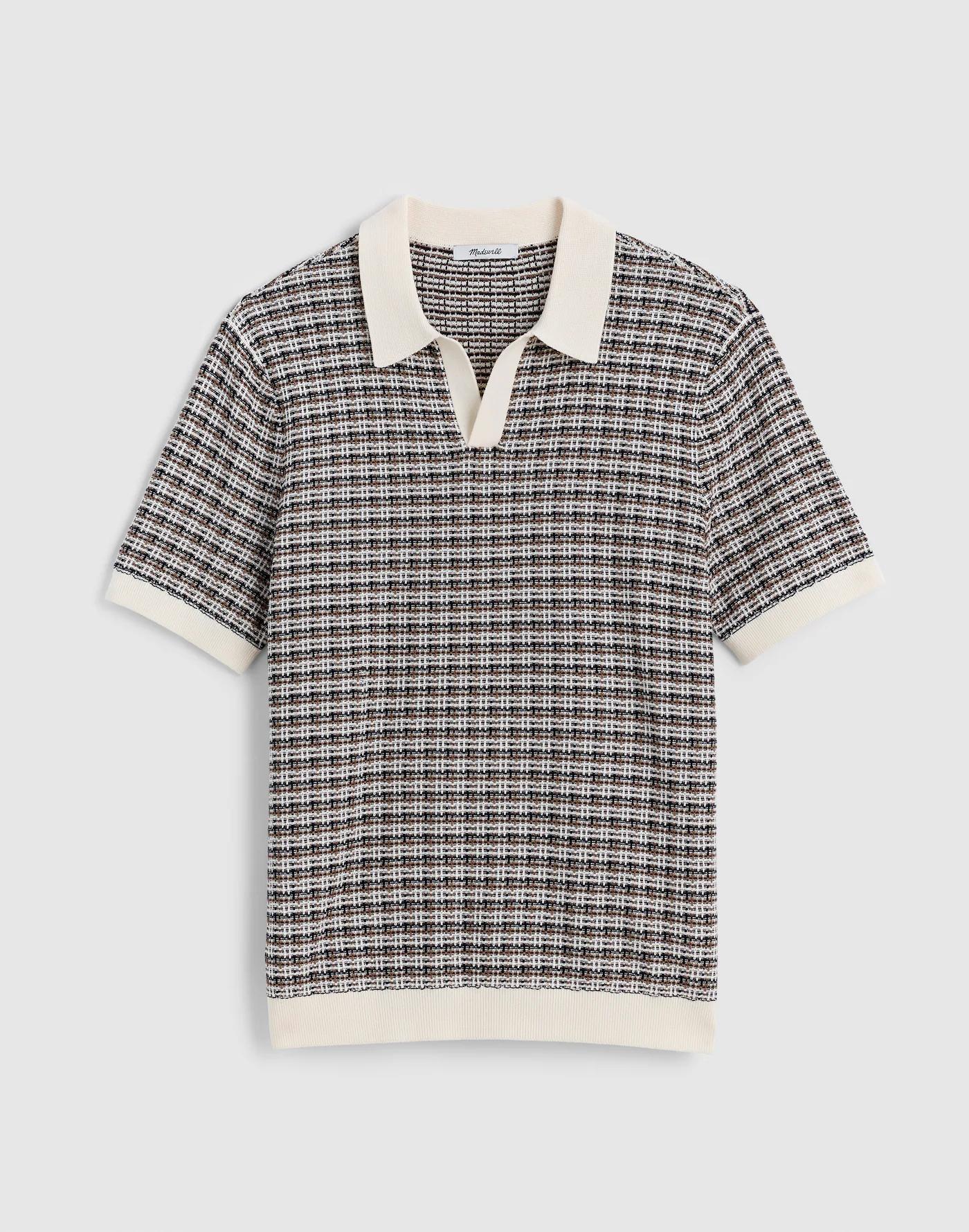 Plaid Johnny-Collar Sweater Polo Product Image