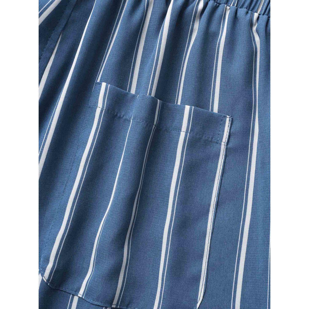Plus Size Striped Elastic Waist Wide Leg Pants Women Cerulean Resort Loose Mid Rise Vacation Pants BloomChic 18-20/2X Product Image