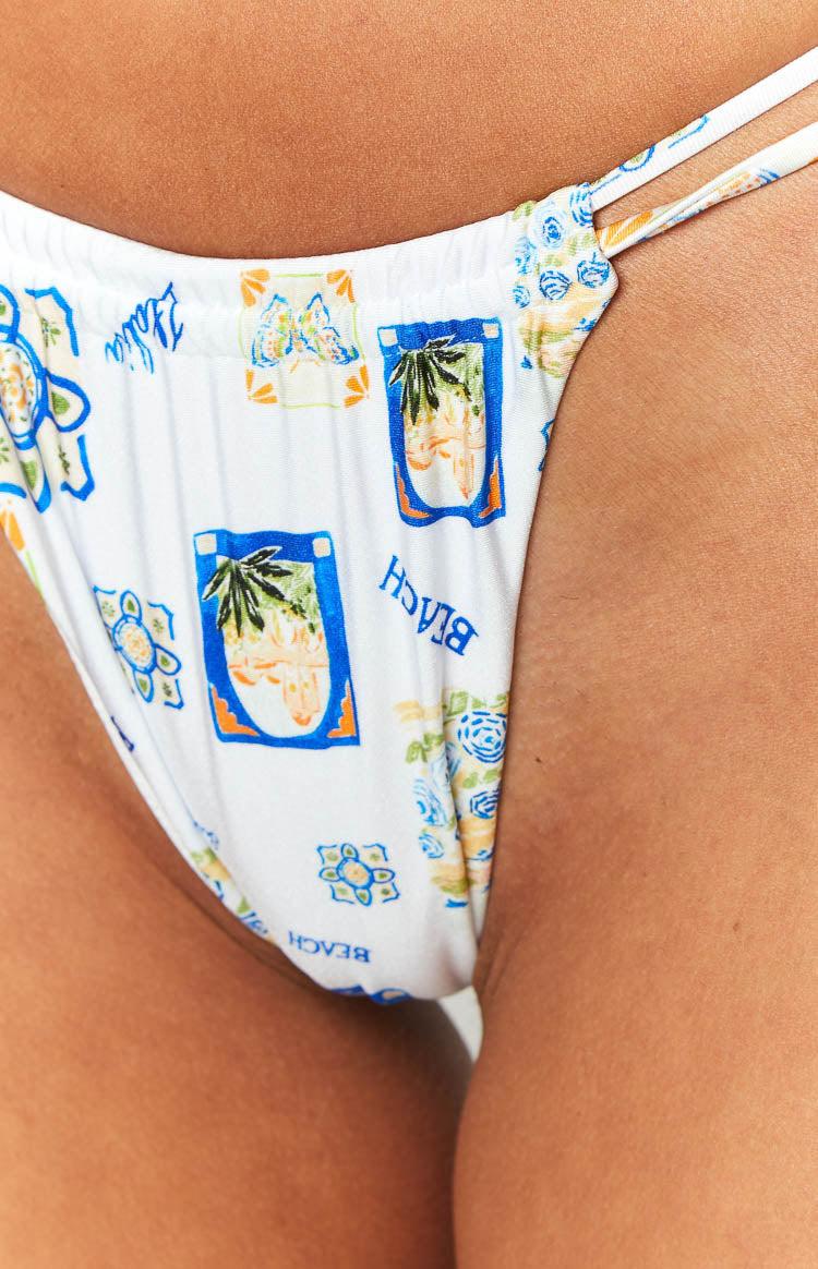 9.0 Swim White Italia Print Sumba Bikini Bottoms Product Image