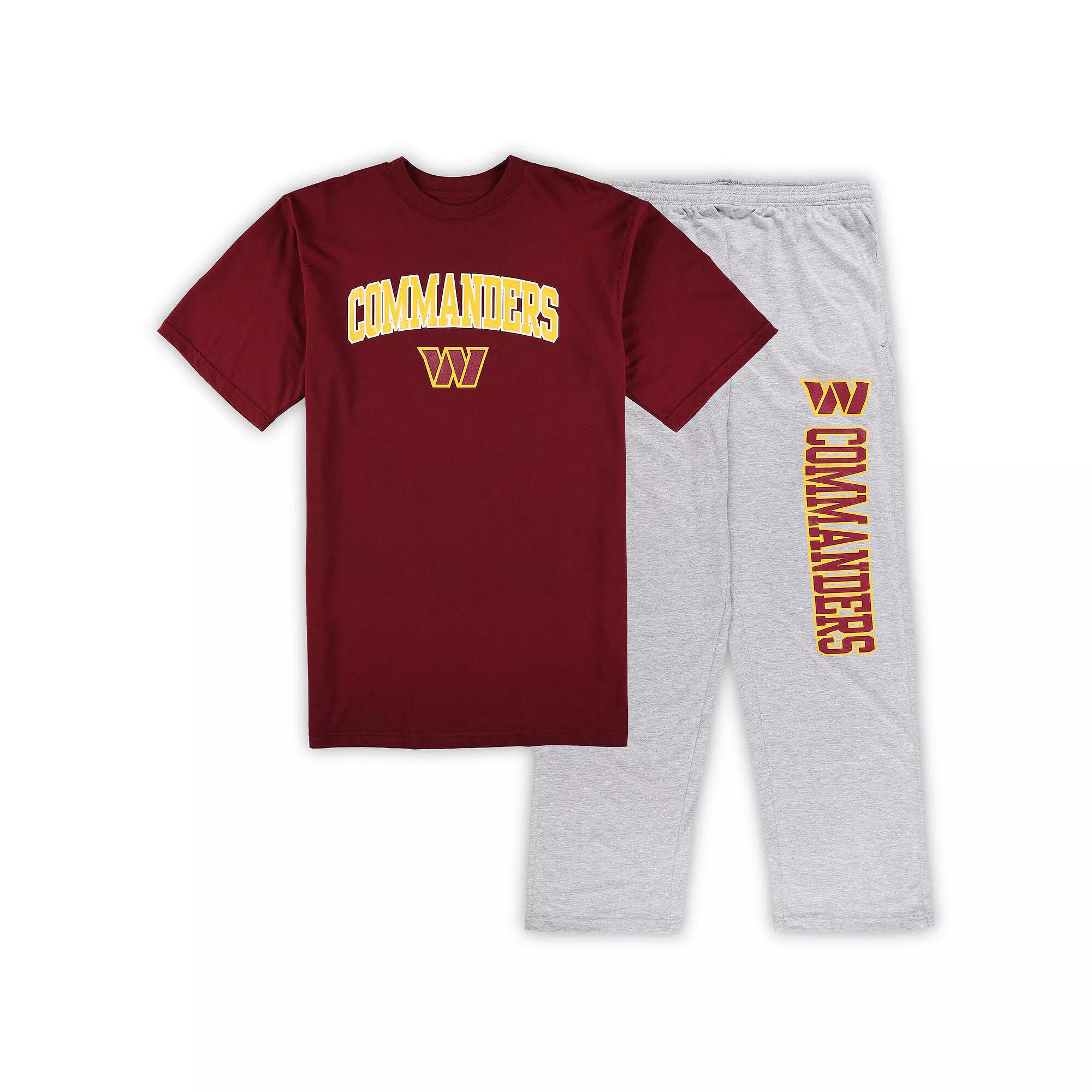 Men's Concepts Sport Burgundy/Heather Gray Washington Commanders Big & Tall T-Shirt & Pajama Pants Sleep Set, Size: 2XB, Wft Med Re Product Image