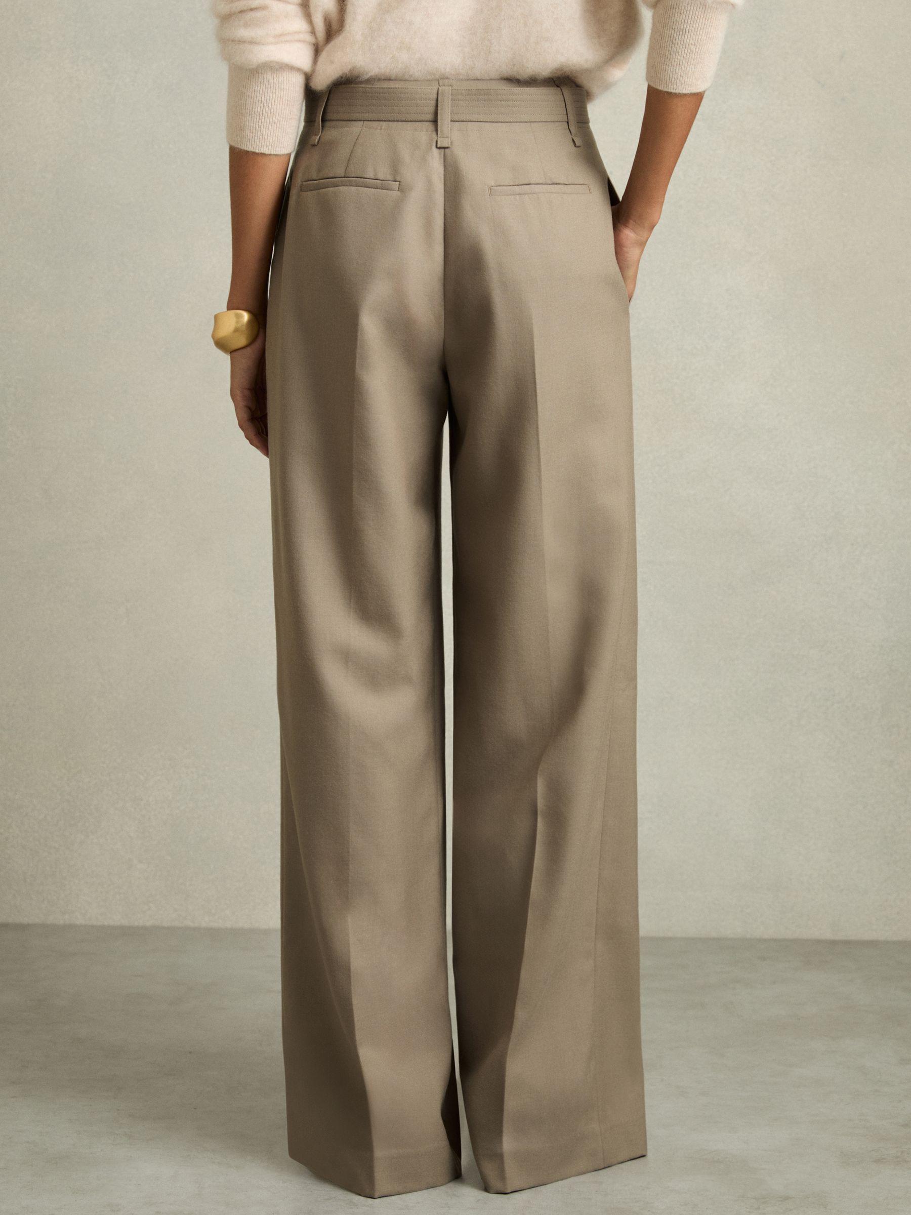 Petite Wool Belted Wide-Leg Trousers in Neutral Product Image