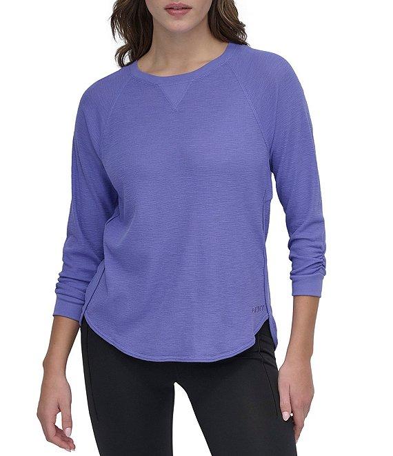 DKNY Sport by Donna Karan Mini Slub Waffle Knit Crew Neck 3/4 Ruched Sleeve Tee Product Image