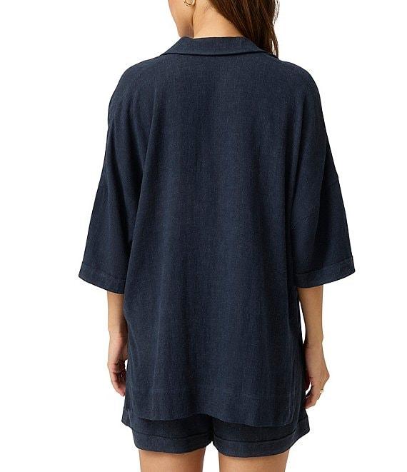 Splendid Coastal Knit Notch Collar 3/4 Sleeve Polo Top Product Image