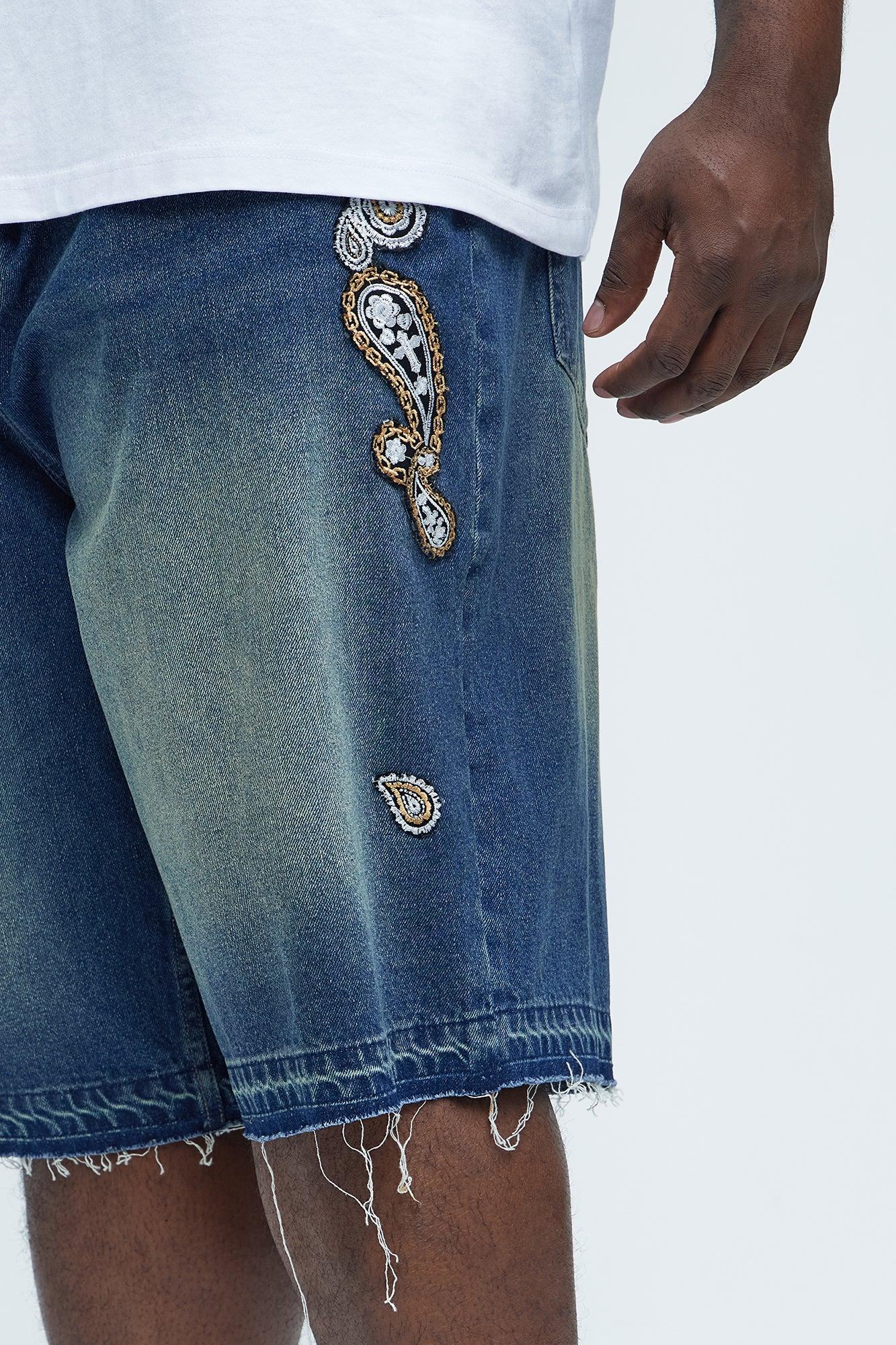 Hilltop Paisley Relaxed Denim Short - Medium Blue Wash Product Image