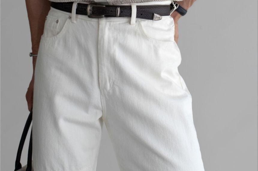 Short-Sleeve Button-Up Knit Top Product Image