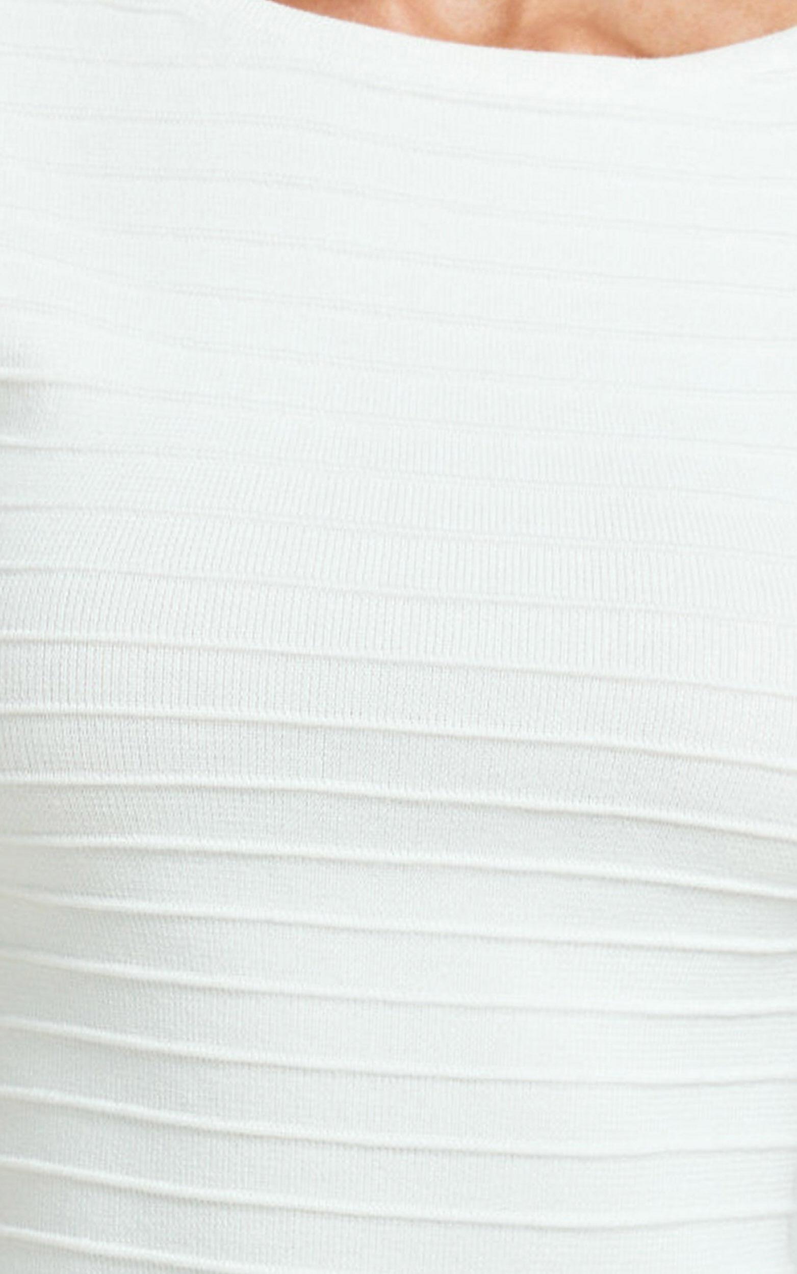 Jacqueline Mini Dress - High Neck Fit And Flare Pleat Knit Dress in Cream Product Image