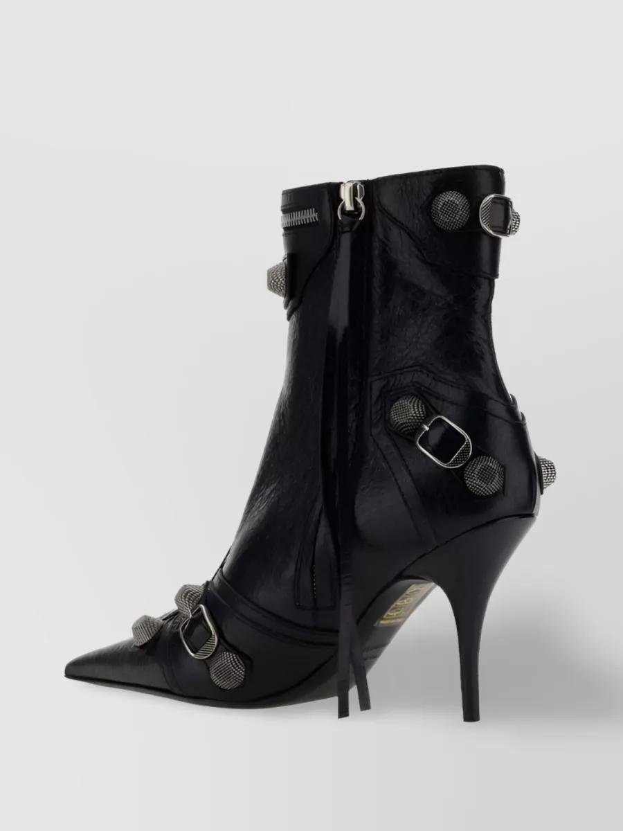 BALENCIAGA Womens Cagole Lambskin Buckle Zip Ankle Booties In Black Product Image