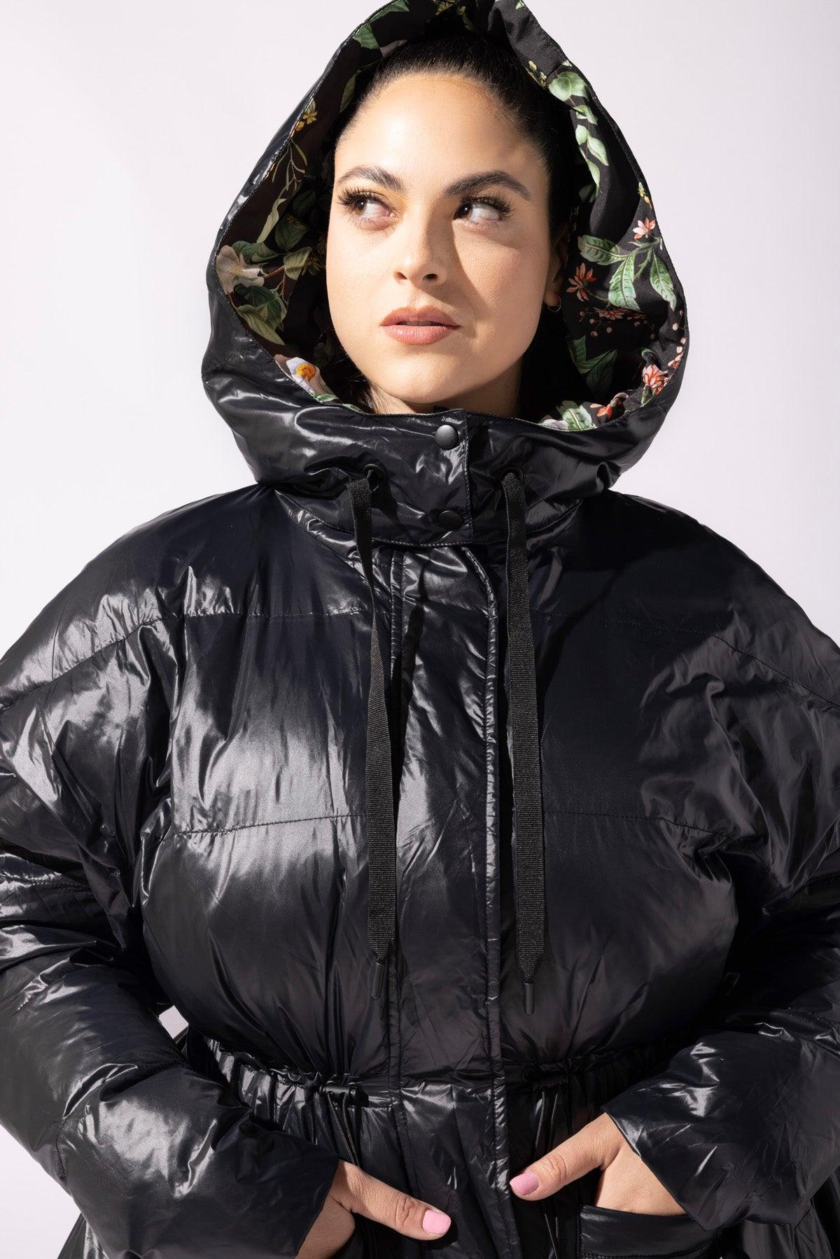 Pearl Peplum Puffer Jacket - Black Product Image