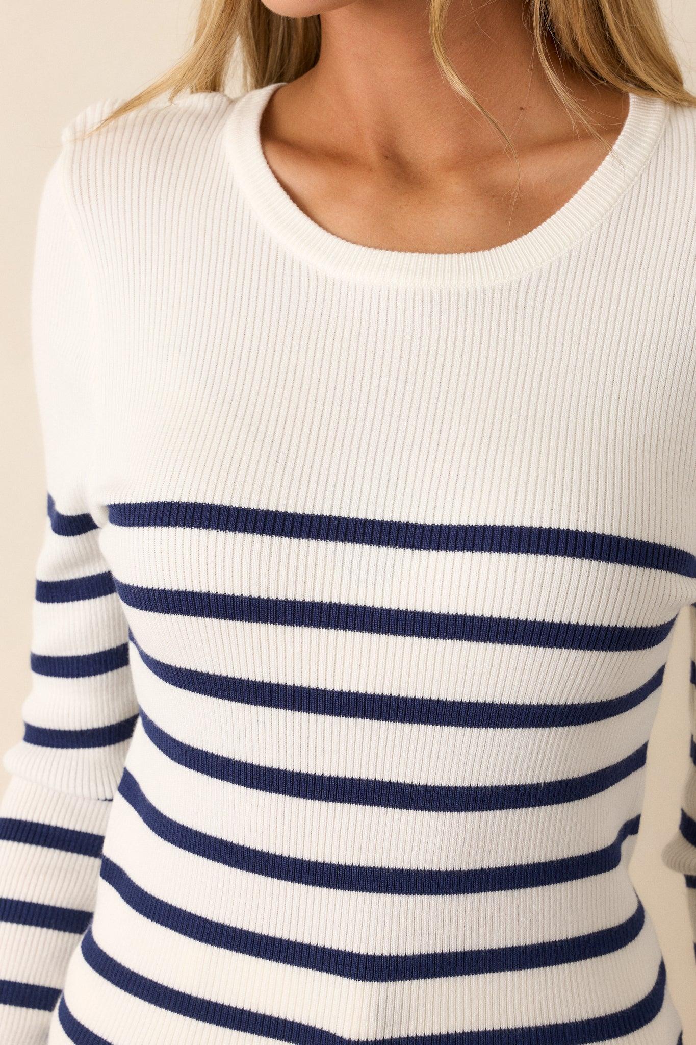 Staple Style White Stripe Long Sleeve Top Product Image