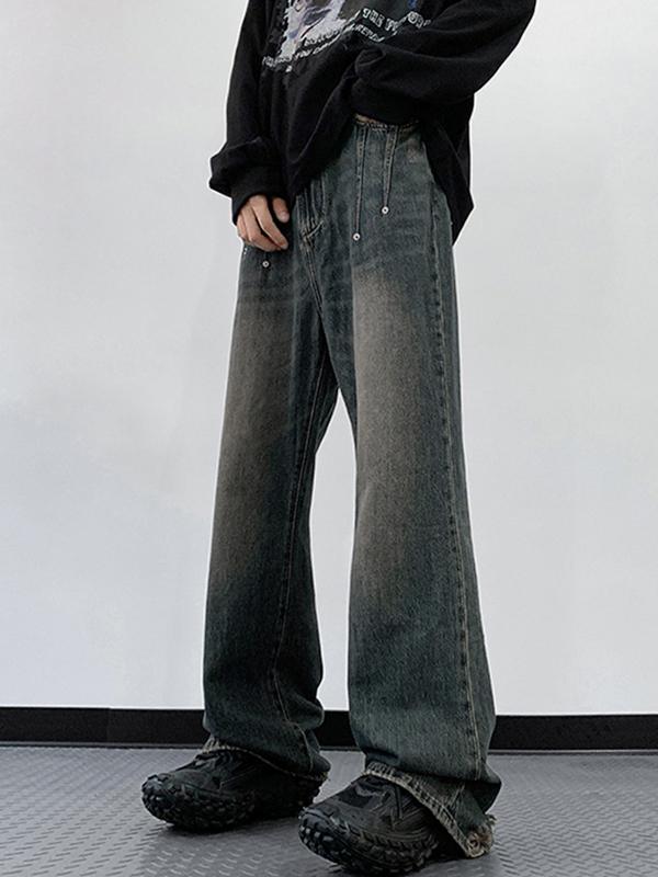 Men's Distressed Vintage Blue Ripped Loose Jeans Product Image