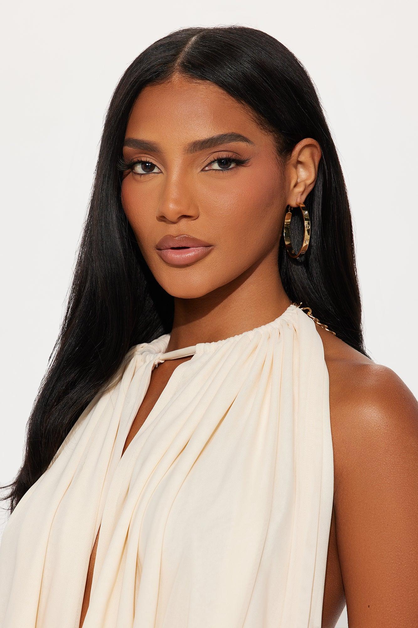 Loving Love Rhinestone Hoop Earrings - Gold Female Product Image