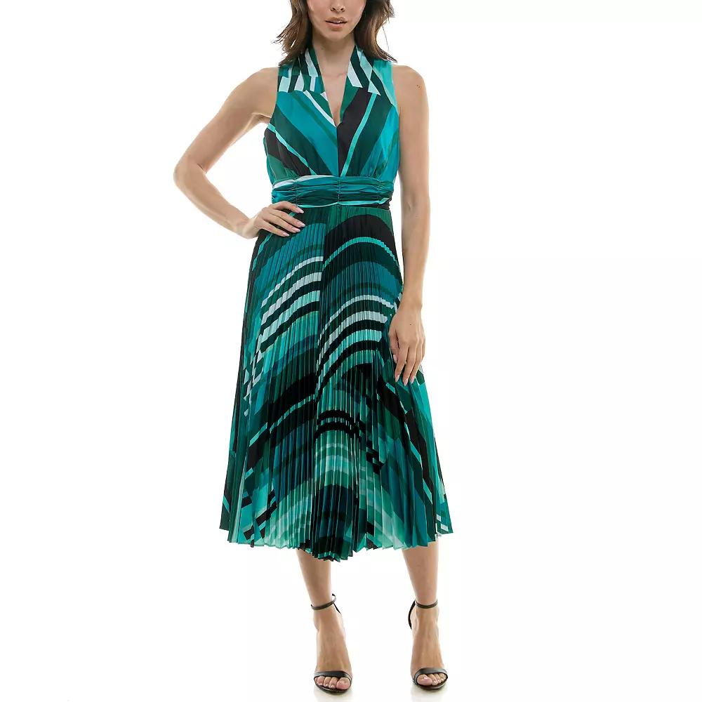 Women's Maison Tara V-Neck Skirt Midi Dress, Size: 8, Black Teal Product Image