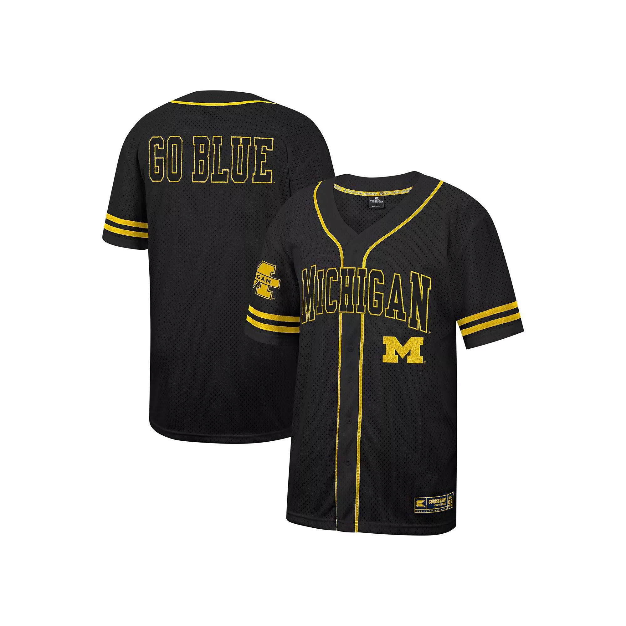Men's Colosseum Black Michigan Wolverines Free Spirited Mesh Button-Up Baseball Jersey, Size: XL Product Image