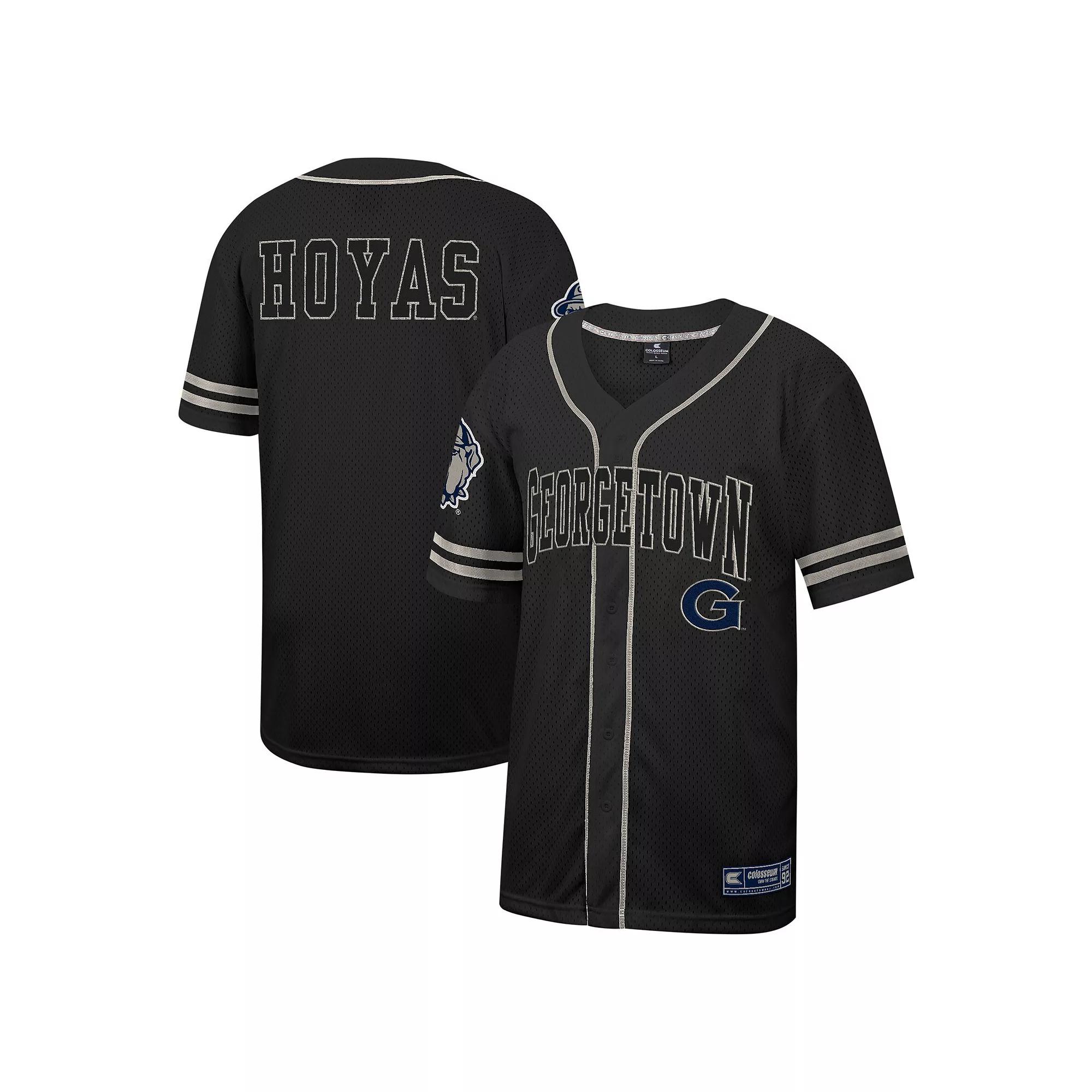 Men's Colosseum Black Georgetown Hoyas Free Spirited Mesh Button-Up Baseball Jersey,  Product Image