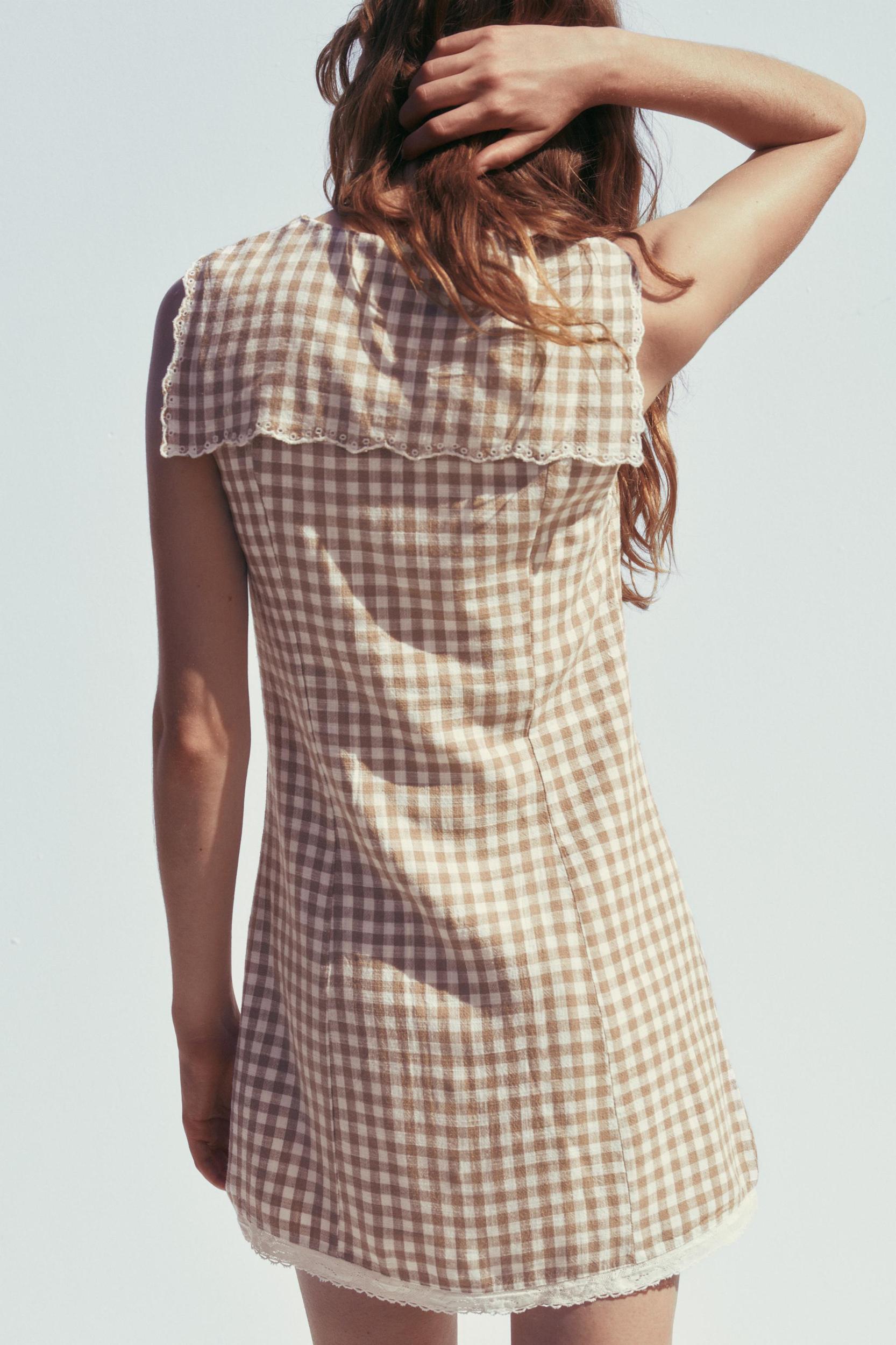 GINGHAM SHORT DRESS WITH PETER PAN COLLAR Product Image