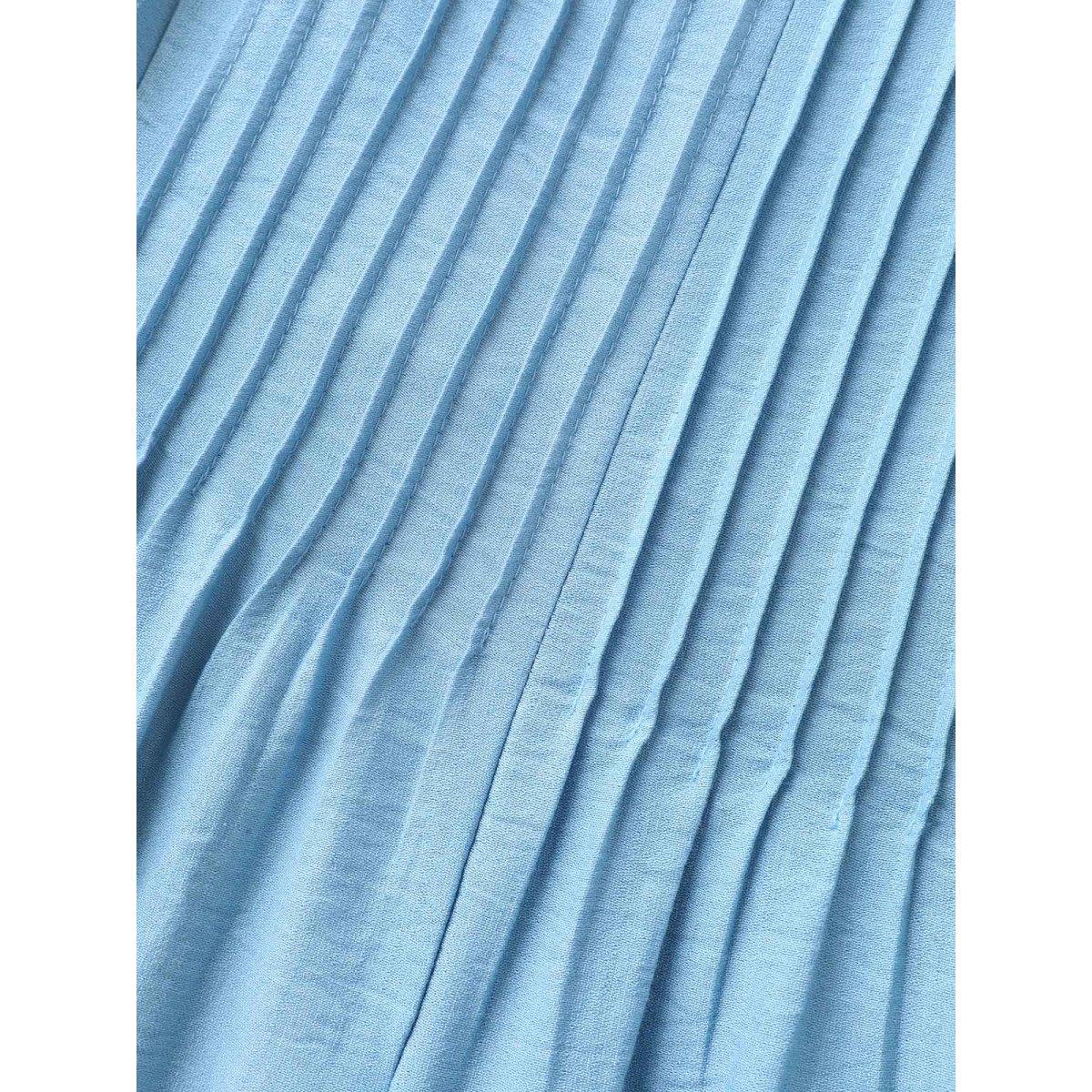 Plus Size Lace Spliced Pleated Solid Midi Dress LightBlue Women Square Neck Sleeveless Curvy BloomChic 22-24/3X Product Image