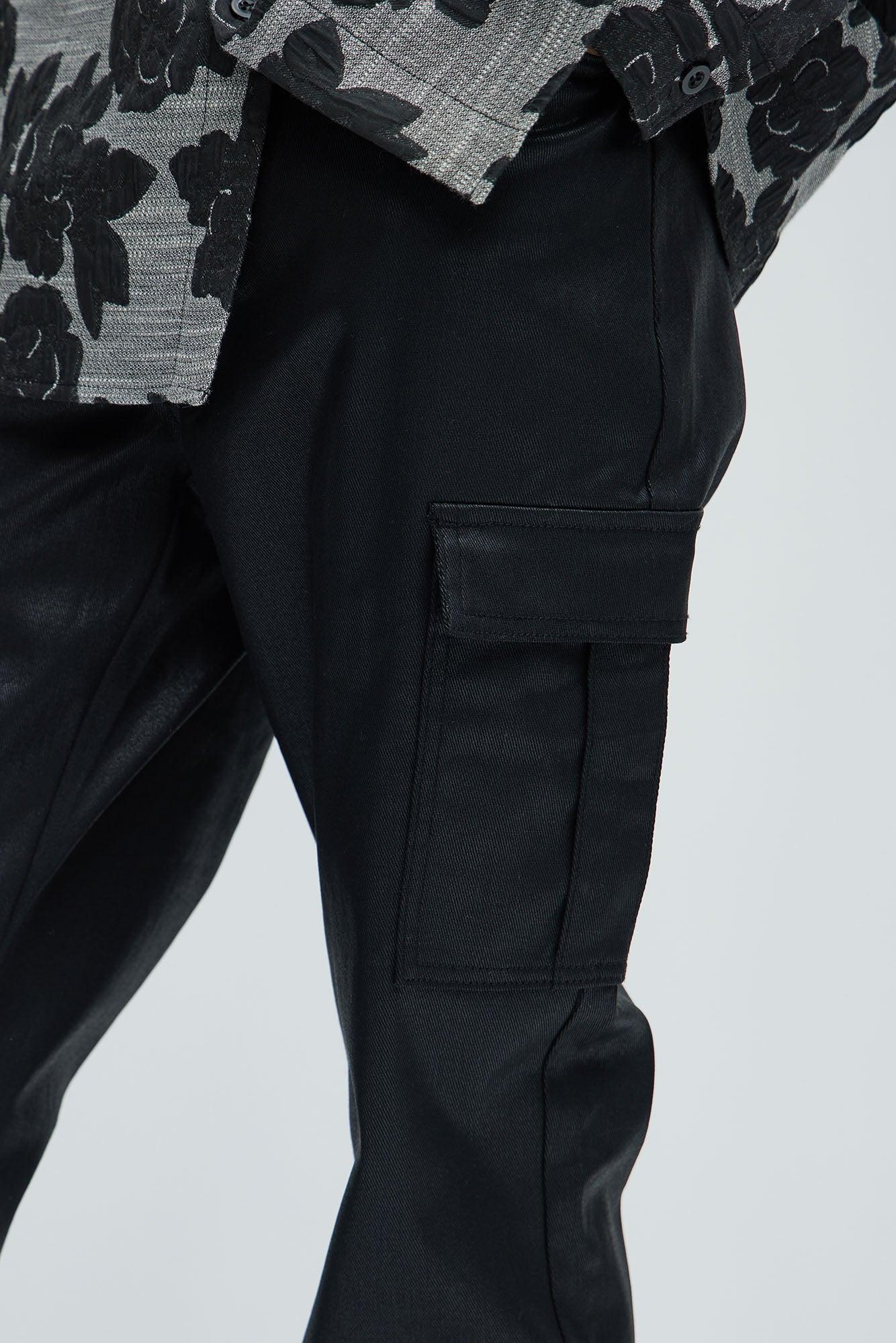 Better Be Cargo Waxed Skinny Flared Pants - Black Product Image