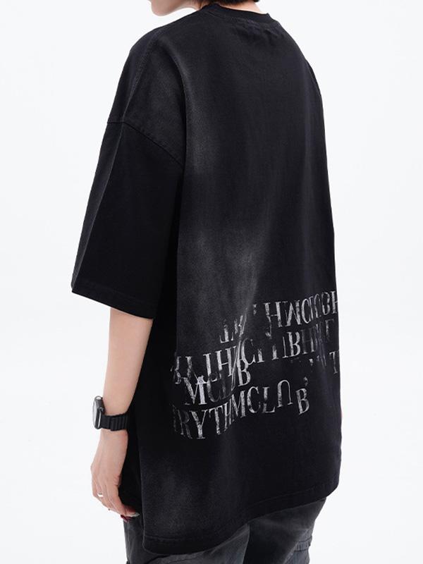 Distressed Letter Print Oversized Short Sleeve Tee Product Image