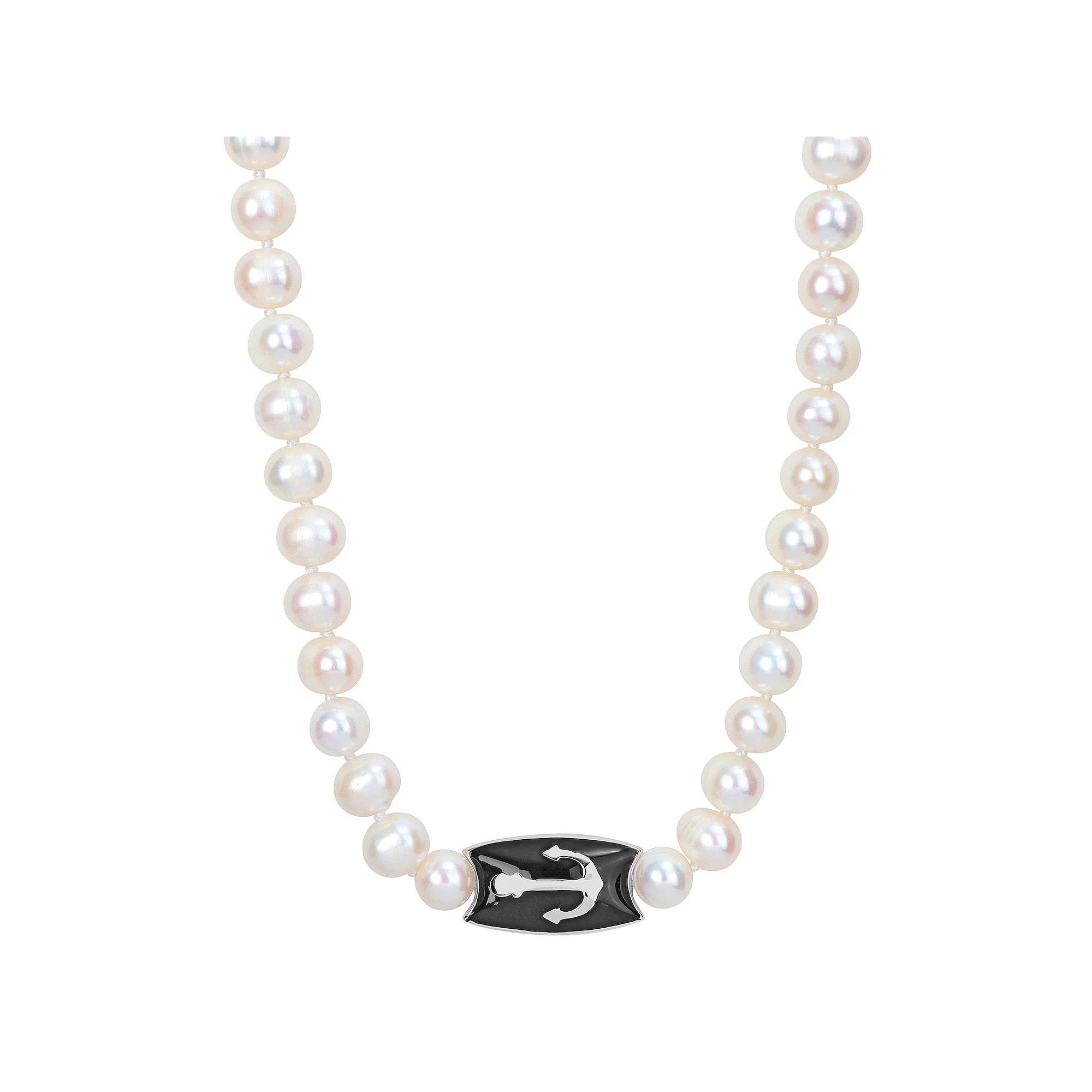 Stella Grace Men's Freshwater Cultured Pearl & Sterling Silver Anchor Charm Beaded Necklace,  Product Image