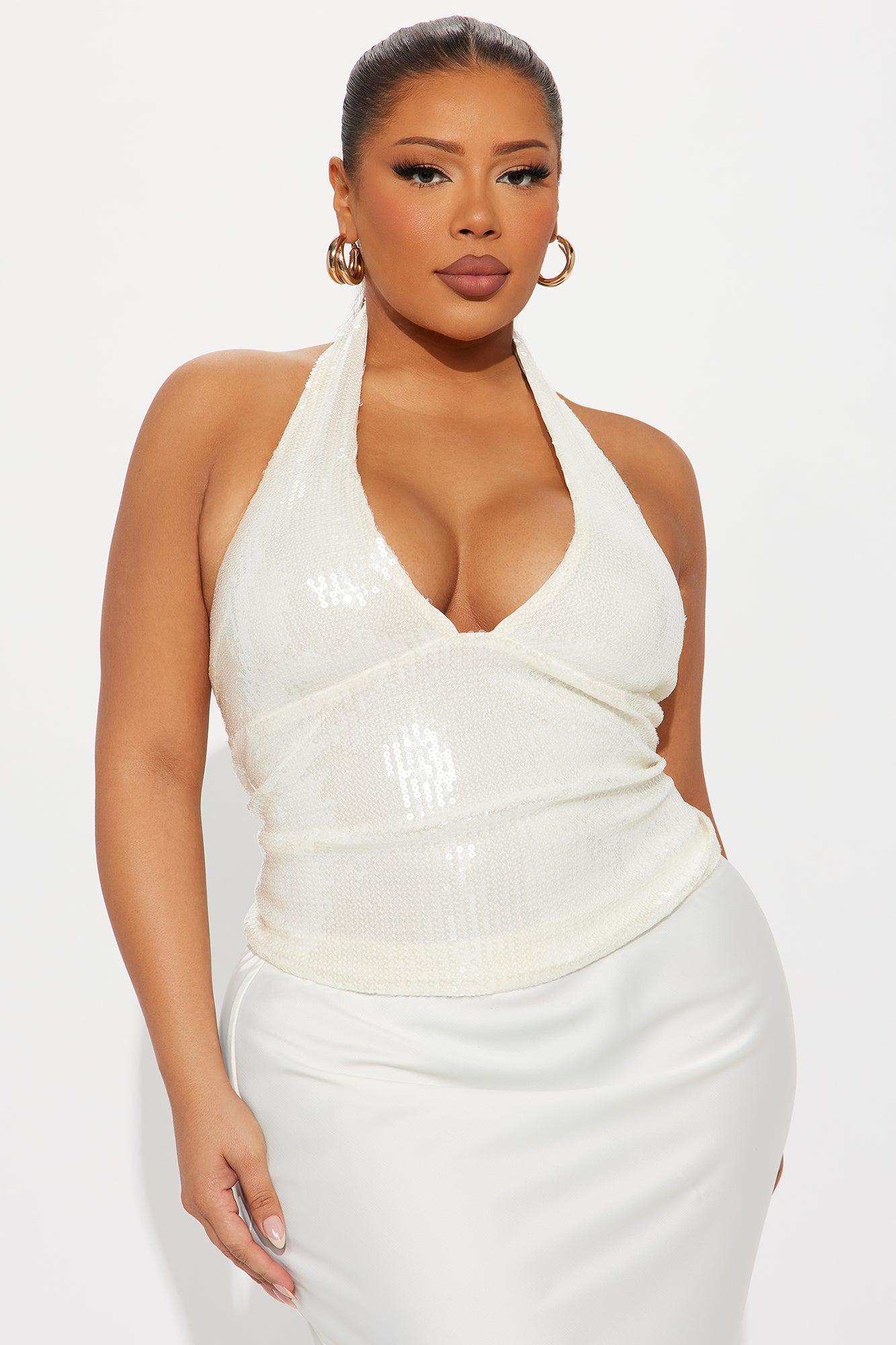 Don't Ask Sequin Halter Top - Cream Female Product Image